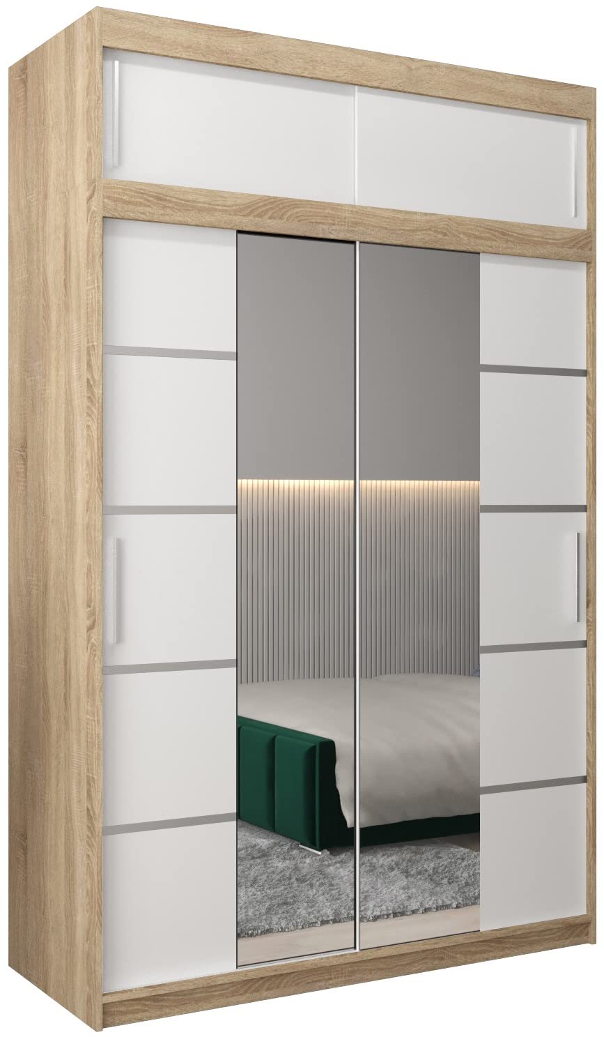 MEBLE KRYSPOL Verona 4 250 Bedroom Wardrobe Sliding Doors Cabinet with Mirror Wardrobe with Mirror Sliding Door Wardrobe Sliding Doors - 250 x 240 x 62 cm - Sonoma with Extension