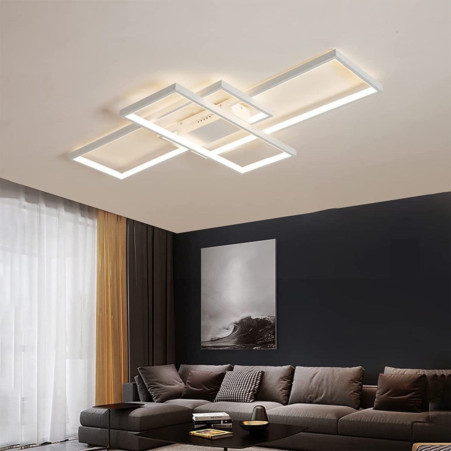 Qiaomao LED Deckenleuchte Modern Lampe Wohnzimmer mit Fernbedienung Weiß (90x50x9cm, 80w) Dimmbar Deckenlampe Stufenloses Dimmen Schlafzimmerlampe, Groß Deckenleuchten für Schlafzimmer Büro Esszimmer