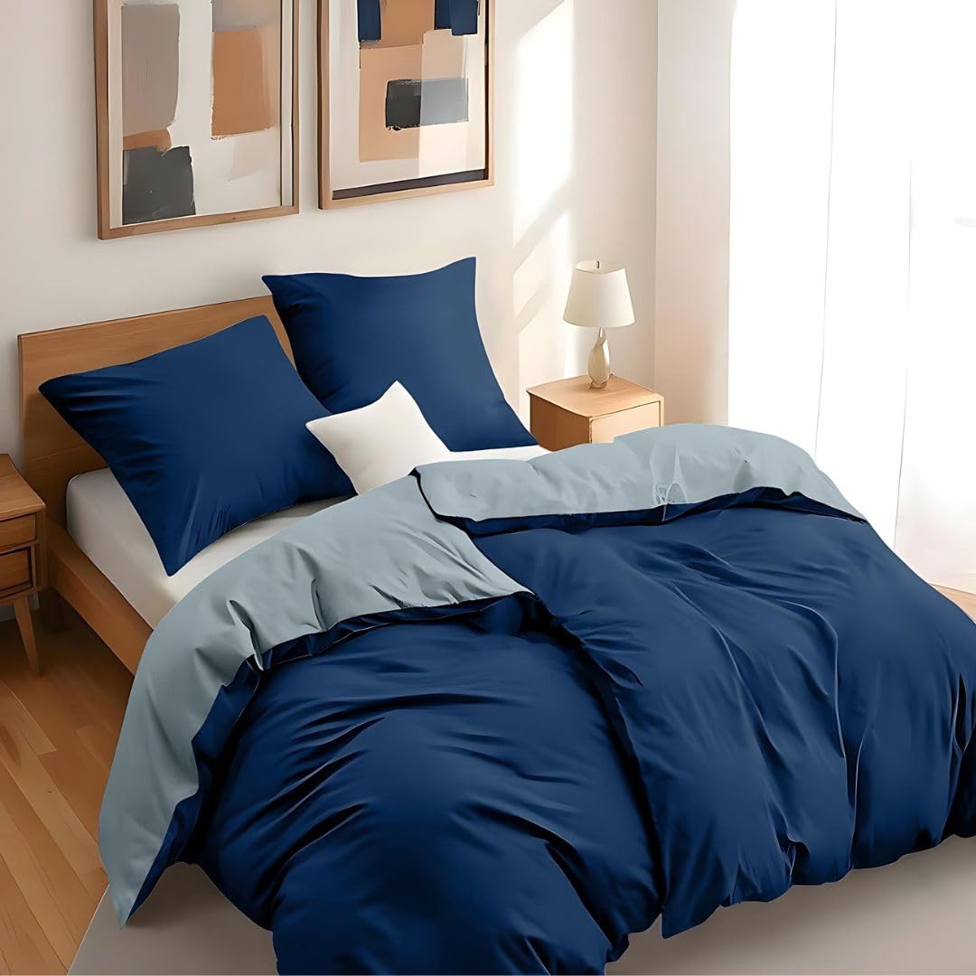 Dreamzie - Bed Linen Set 200 x 200 cm with 2 Pillowcases 80 x 80 cm Light Grey/White - 1 Duvet Cover 200 x 200 cm Made of 100% Microfibre - Certified No Chemicals (Oeko Tex)