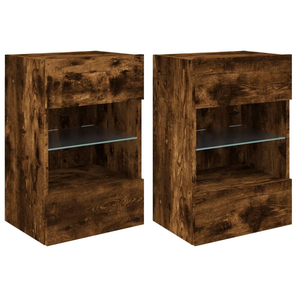 Homgoday TV Wall Cabinets with LED Lights, Pack of 2, Cabinet Wall TV Cabinet with Lots of Storage Space, Wall Mounted TV Furniture for Living Room, Bedroom, Grey, Sonoma