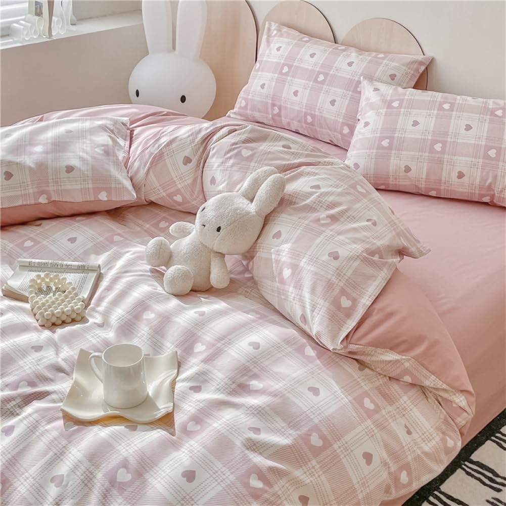 Nayoroom Bed Linen 135 x 200 cm Pink Black Hearts Heart Pattern Reversible Bed Linen Set Microfibre 2-Piece Modern Aesthetic Hearts Duvet Cover and 1 Pillowcase 80 x 80 cm with Zip