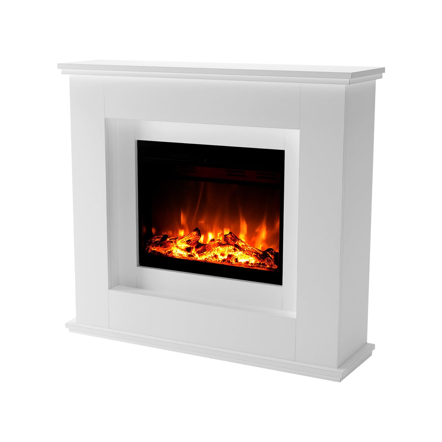 GLOW FIRE Elektrokamin mit Heizung und Kaminfeuer (Standkamin Europa) - elektrischer Kamin mit LED-Feuer in 3 Farben, Heizlüfter, Holz-Deko & Fernbedienung, 111x101x33 cm, Schwarz