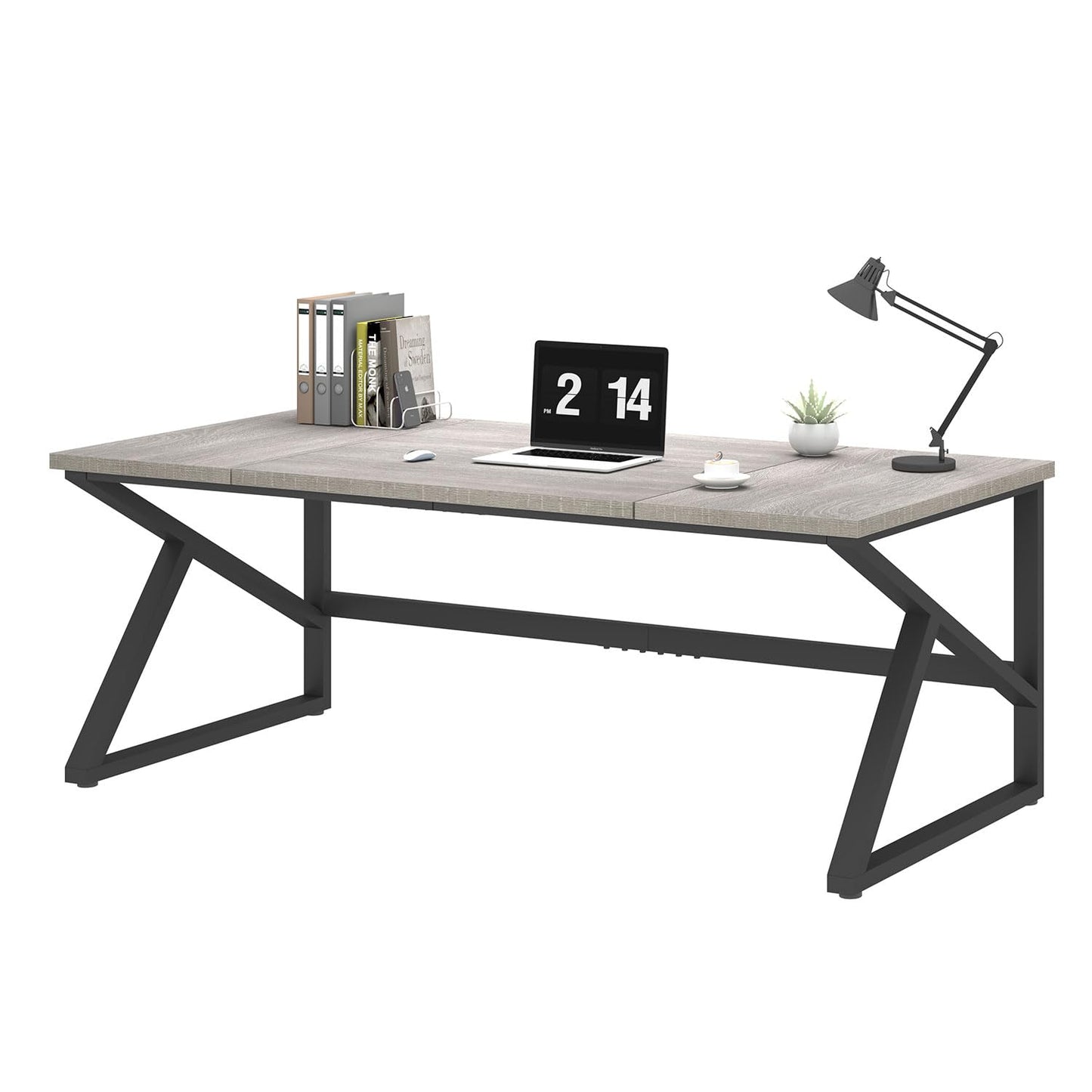 IBF Desk in Brown Colour with a Length of 70 Inches, Industrial Large Double Metal and Wood Desk for Computer, Long Office Table for Home