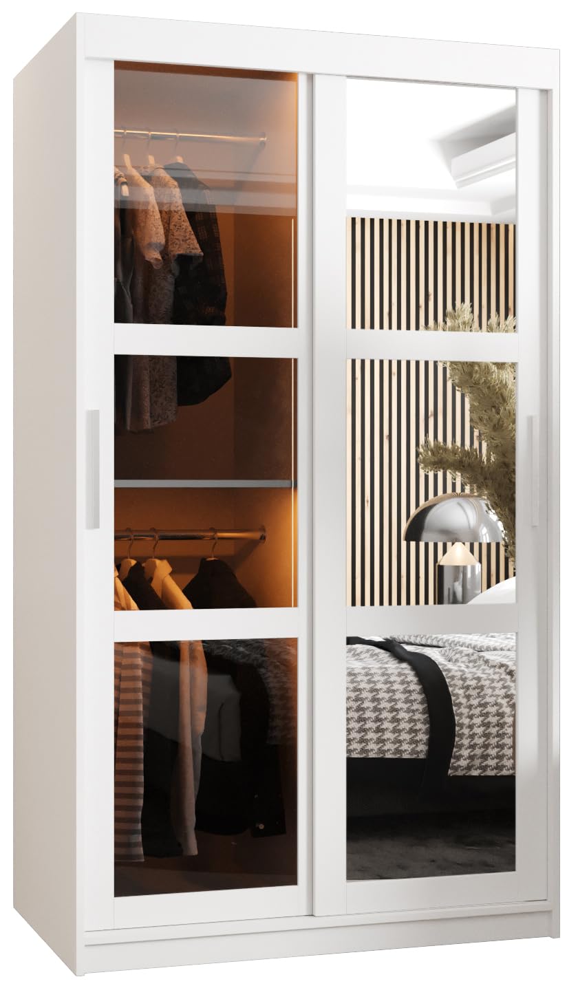 MEBLE KRYSPOL Dome 2 Schrank mit DREI Schiebetüren mit Spiegel, Stangen und Regalen - Aufbewahrungsschrank mit Rauchglas für Schlafzimmer, Wohnzimmer - 200x250x62cm - Schwarz, Schwarz, Schwarz