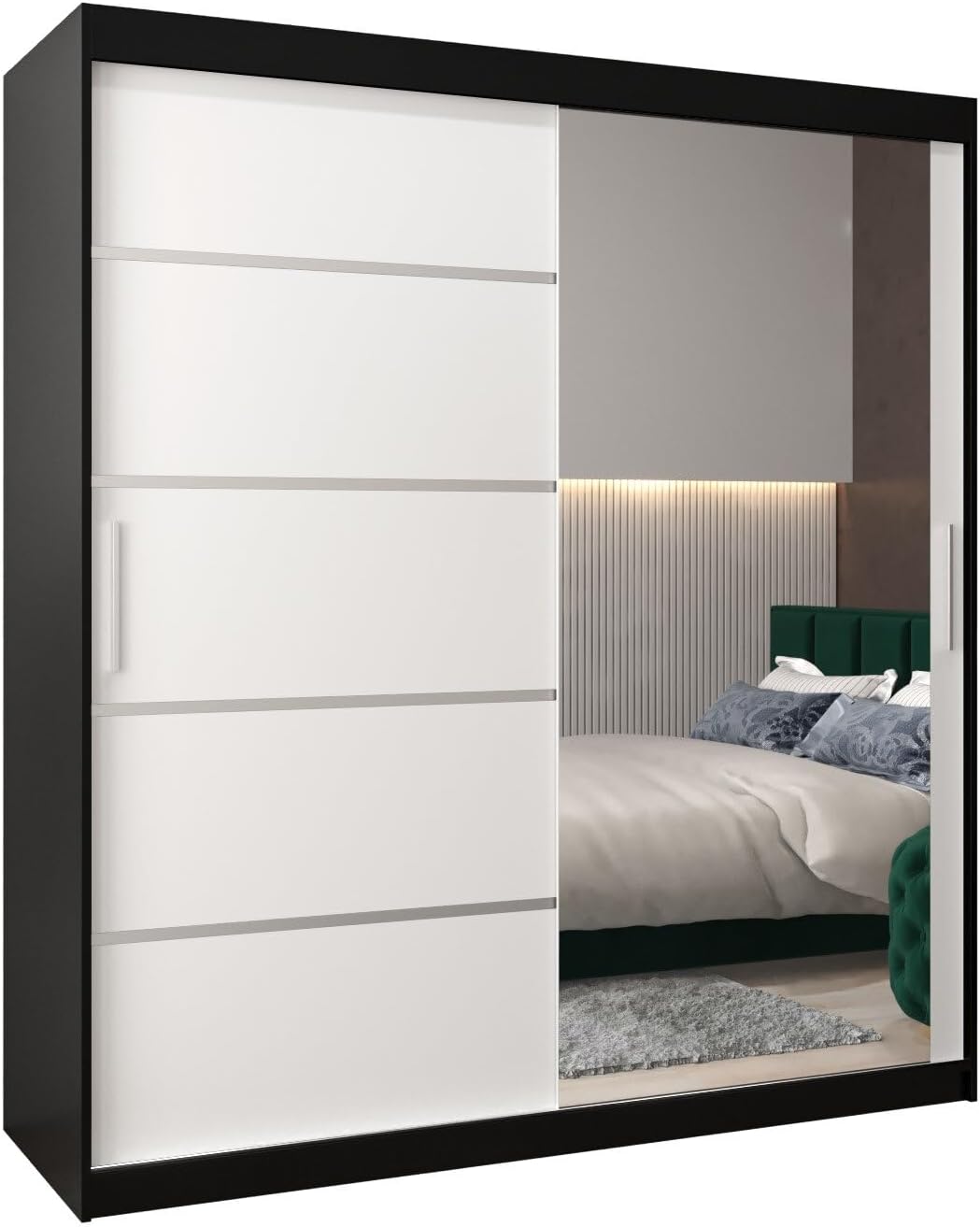 MEBLE KRYSPOL Kleiderschrank mit Spiegel Verona 2 - Garderobenschrank - Schrank Schlafzimmer - Mehrzweckschrank DREI Schiebetüren - Regalen - Flur Möbel - Kleiderstange Schrank - Allzweckschrank