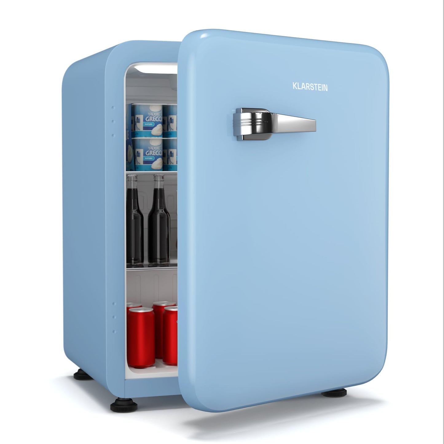 Klarstein Kühlschrank, Mini-Kühlschrank für Getränke, Kühlschrank Klein, Kleiner Kühlschrank Lautlos, Skincare Fridge, Vintage Design, Camping Kühlschrank, Minikühlschrank für Zimmer, 0-10°C, 70 L