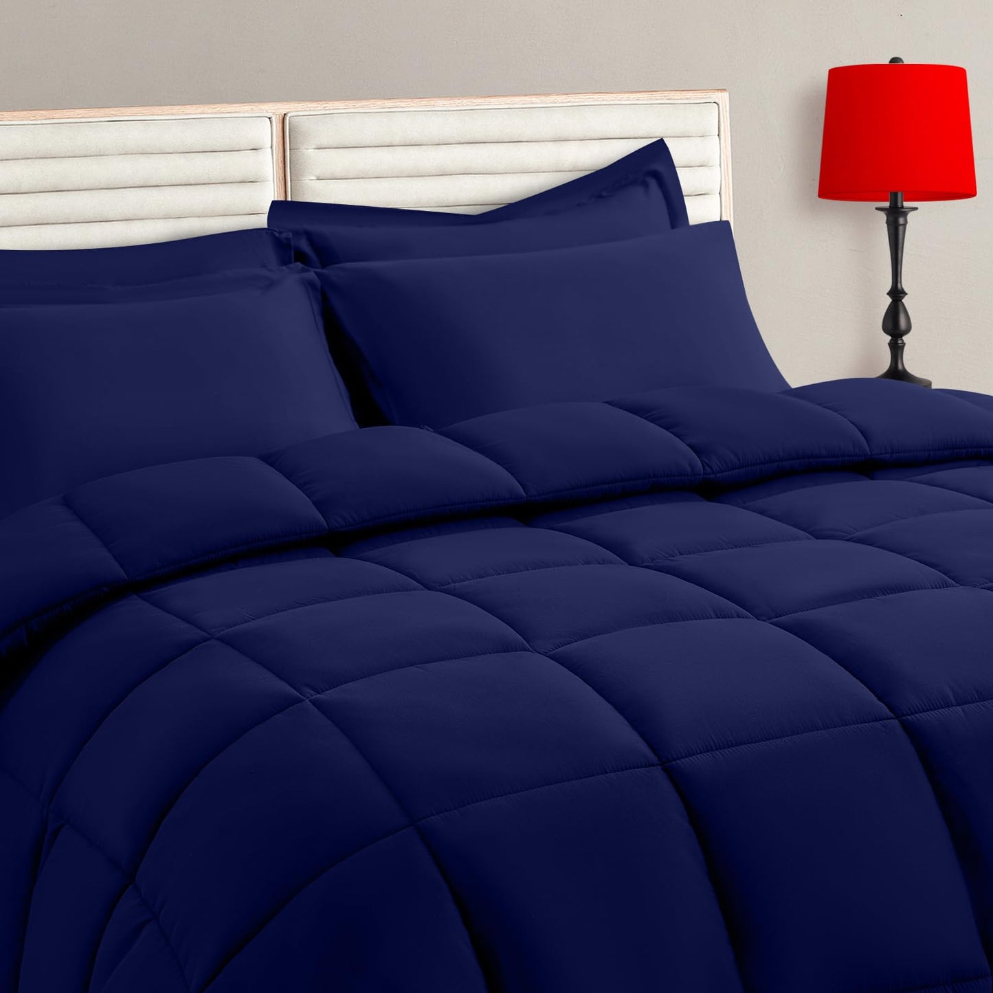 Twin Size Comforter Set - 5 Pieces, Bed in a Bag Bedding Sets with All Season Soft Quilted Warm Fluffy Reversible Comforter,Flat Sheet,Fitted Sheet,1 Pillow Shams,1 Pillowcases,Black