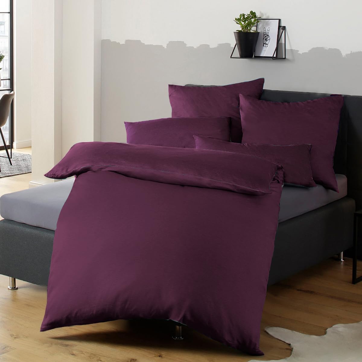 Soifox Bed Linen Set, Grey Anthracite, Microfibre, Non-Iron and Wrinkle-Free Duvet Cover 200 x 200 cm with Set of 2 Pillowcases 80 x 80 cm, Bed Linen with Zip
