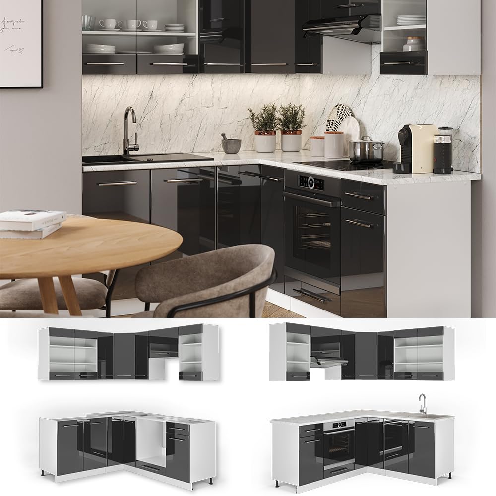 Vicco Eckküche Fame-Line, Grün-Gold Landhaus/Weiß/Weiß, 160 x 190 cm ohne Arbeitsplatte