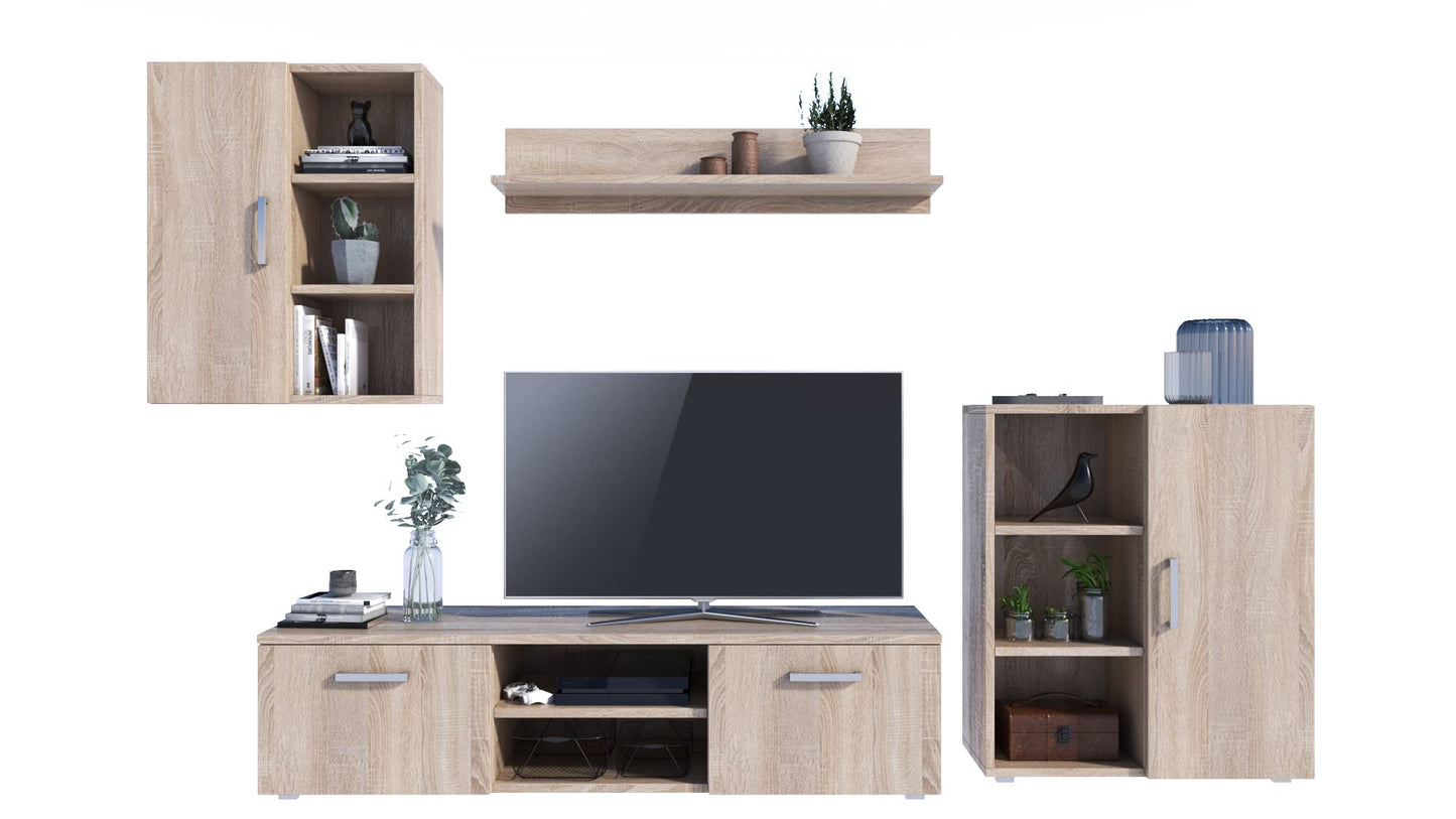 MATKAM Dedal Living Room Wall Unit Modern Living Room Cabinet with TV Table Complete Furniture (White)