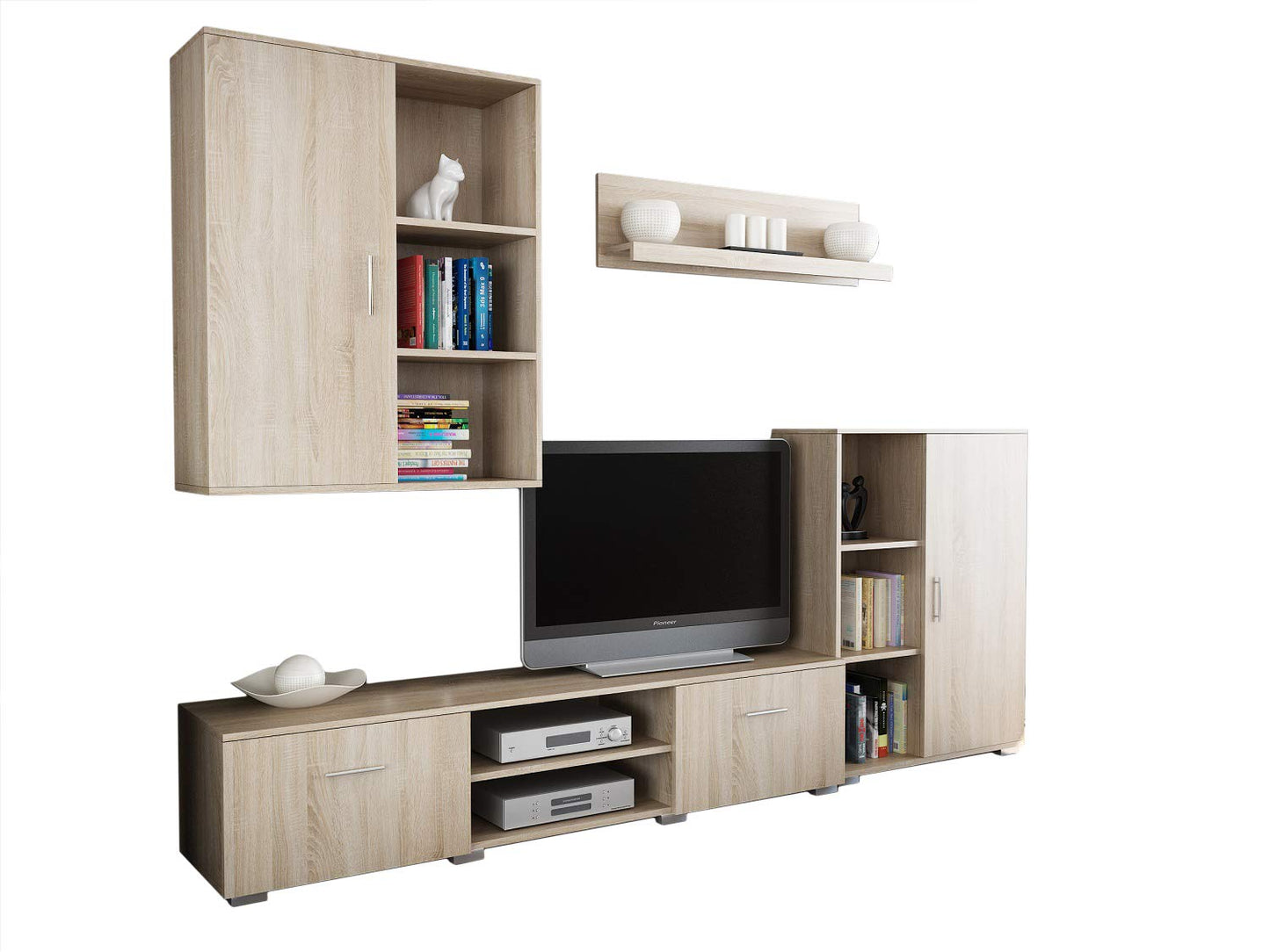 MATKAM Dedal Living Room Wall Unit Modern Living Room Cabinet with TV Table Complete Furniture (White)