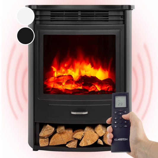 Klarstein Elektrokamin, Elektro Heizungen für Wohnzimmer & Innenräume, Elektrischer Kamin mit LED Flammen, mit Fernbedienung, Heizlüfter mit Timer, Einstellbarer Thermostat, Heizung 1900 W