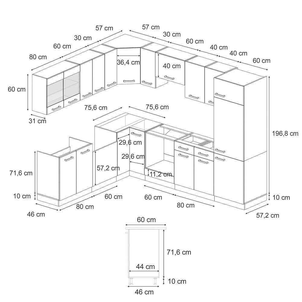 Vicco Goldkraft Kitchen Unit R-Line Corner 287 x 277 cm