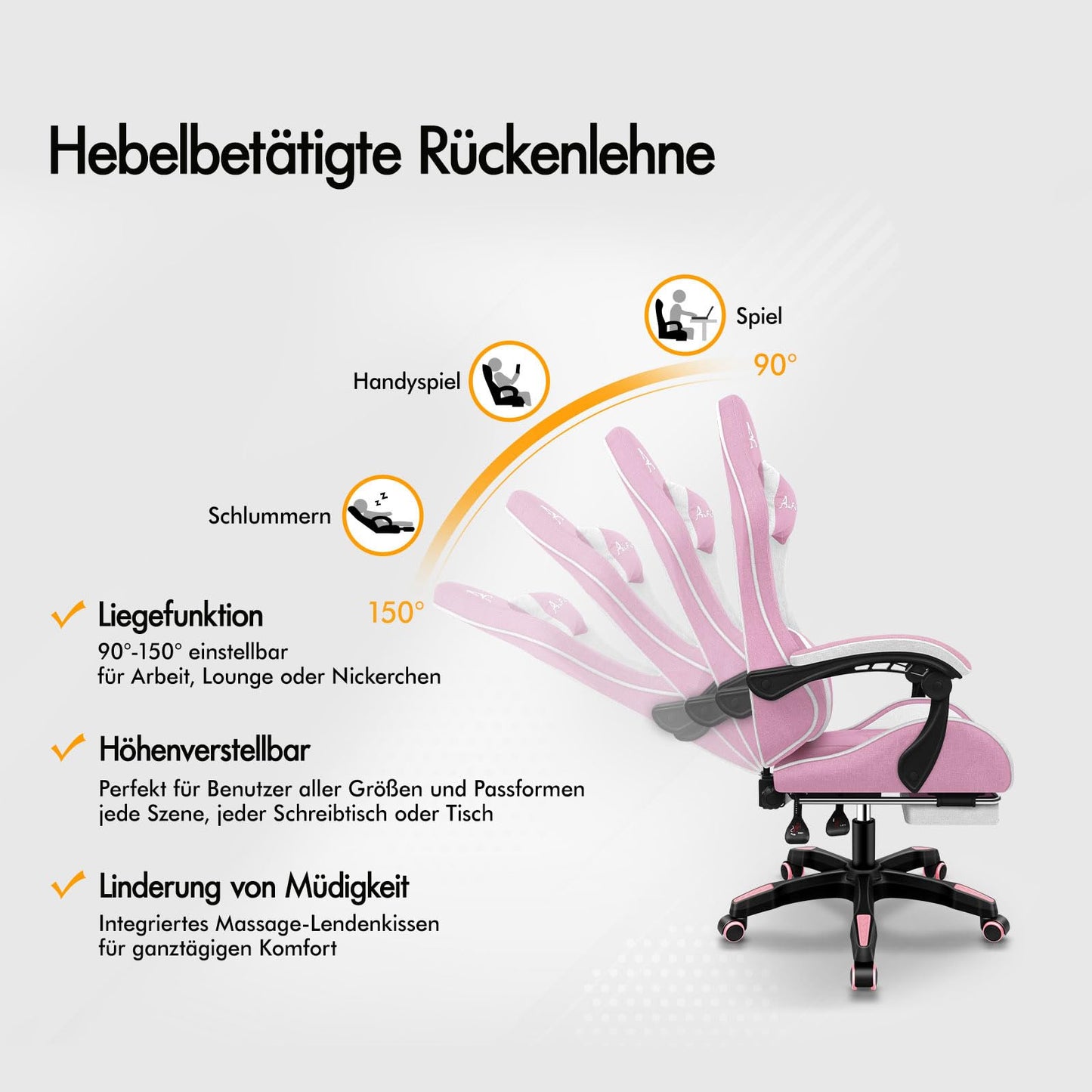 ALFORDSON Gaming-Stuhl mit Massage-Lendenwirbelkissen, ergonomischer Gamer-Racer-Stuhl mit Verstellbarer Rückenlehne, Drehstuhl mit Fußstütze, höhenverstellbar, Schwarz