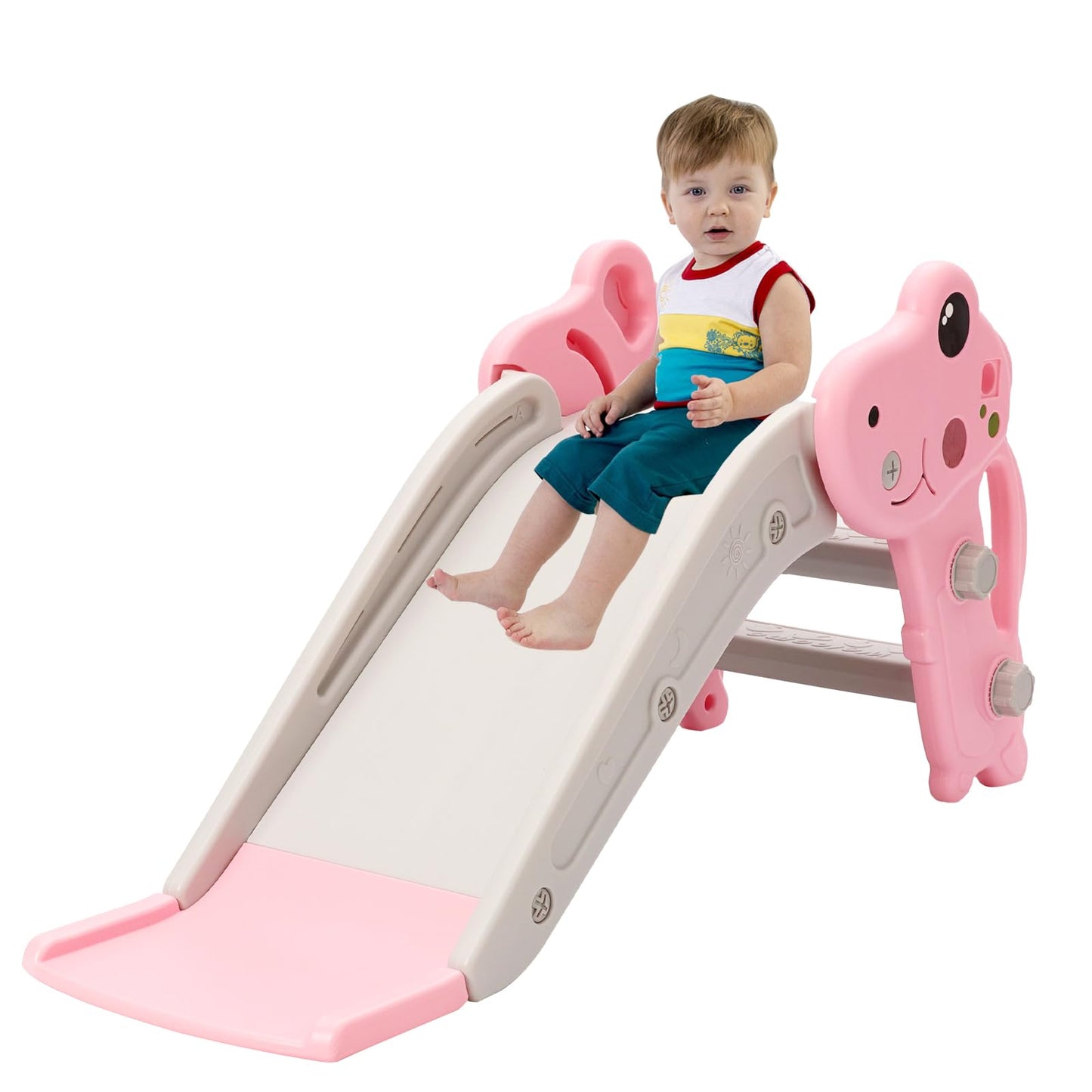 YULEYU Kleinkind Rutsche für Indoor & Outdoor Spielen mit Basketball-Ring, Anti-Rutschschritte, 100cm Baby Kletter, Pink