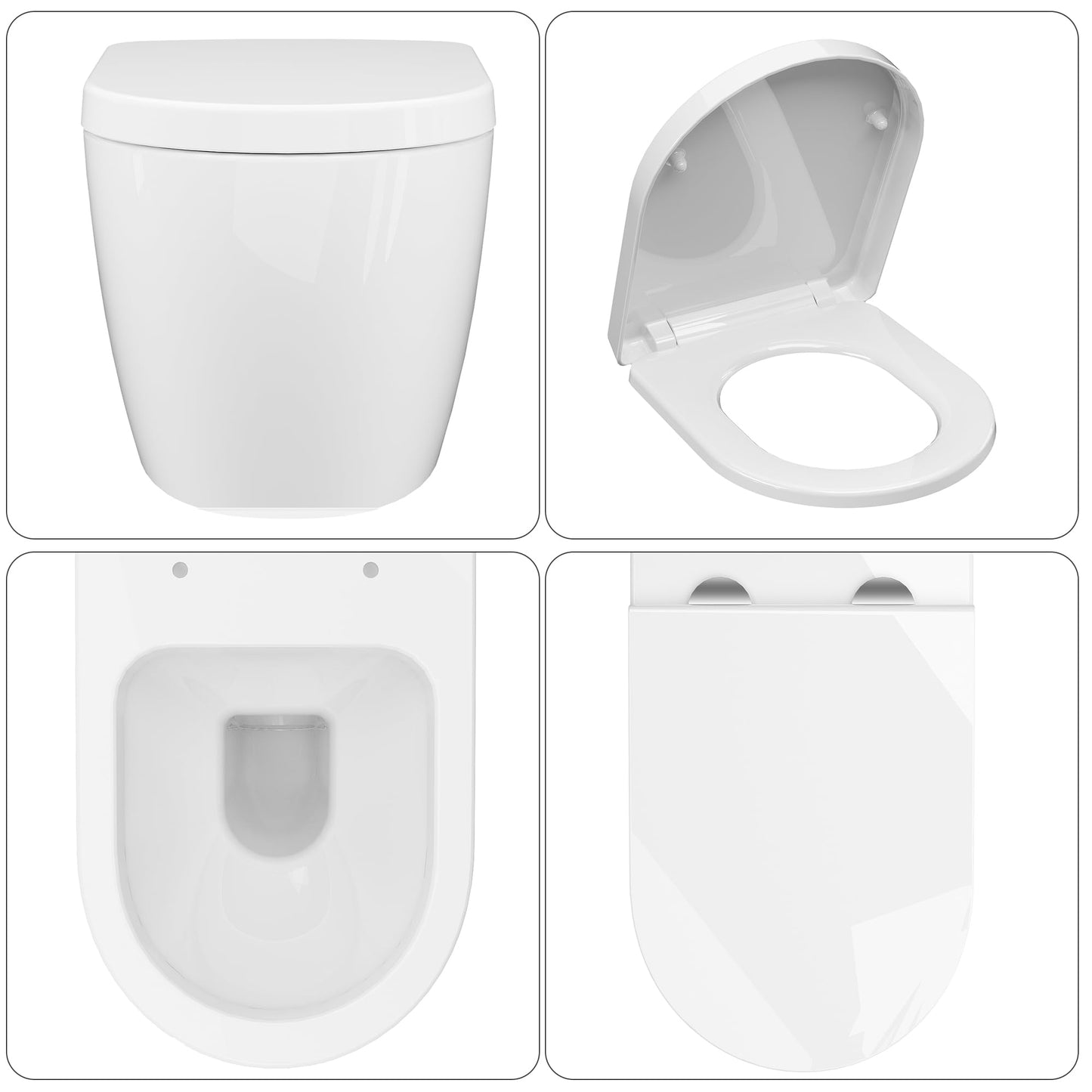 Hängend WC Spülrandlos Toilette, Wand-WC Set aus Keramik mit Toilettendeckel Abnehmbaren Absenkautomatik Effizienter Spültechnik Hängetoilette, D-Form,Lang 51cm, Weiß