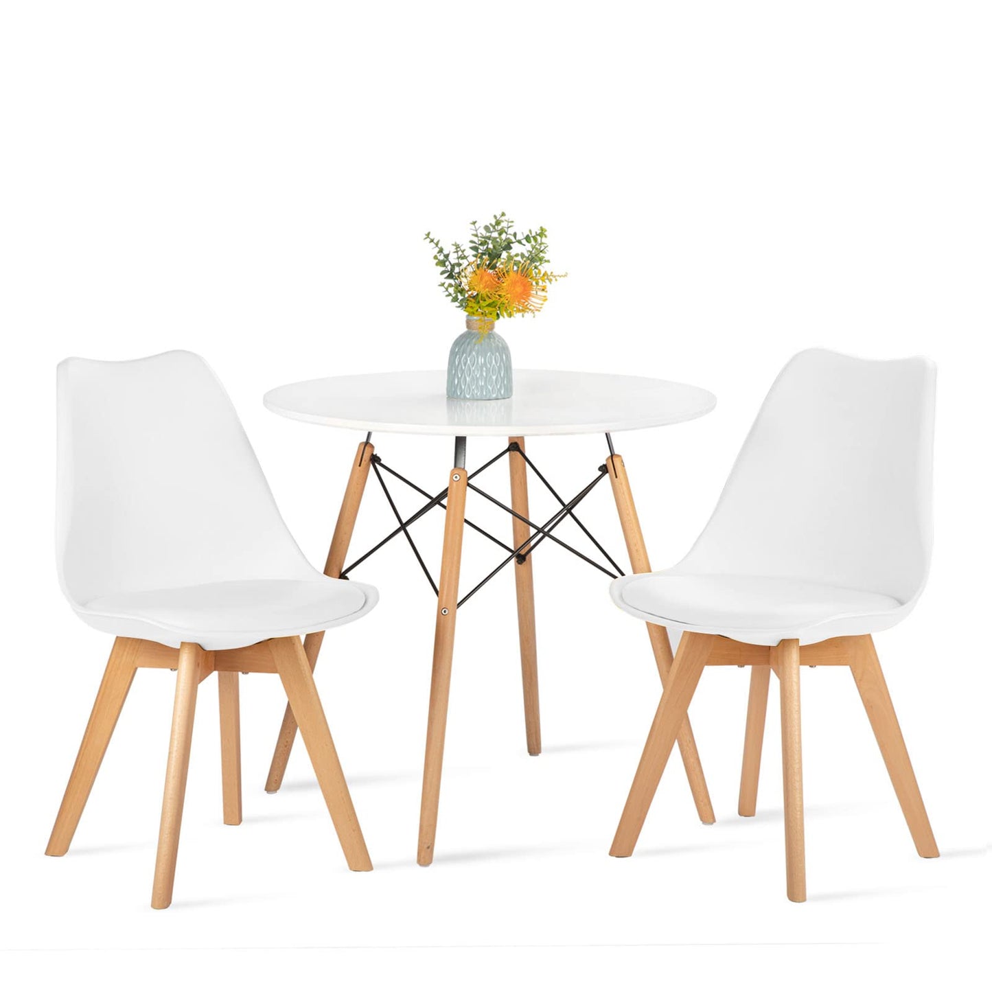 FURNITABLE Round Dining Room Table with 4 White Chairs Dining Room Set for Dining Room Kitchen Living Room