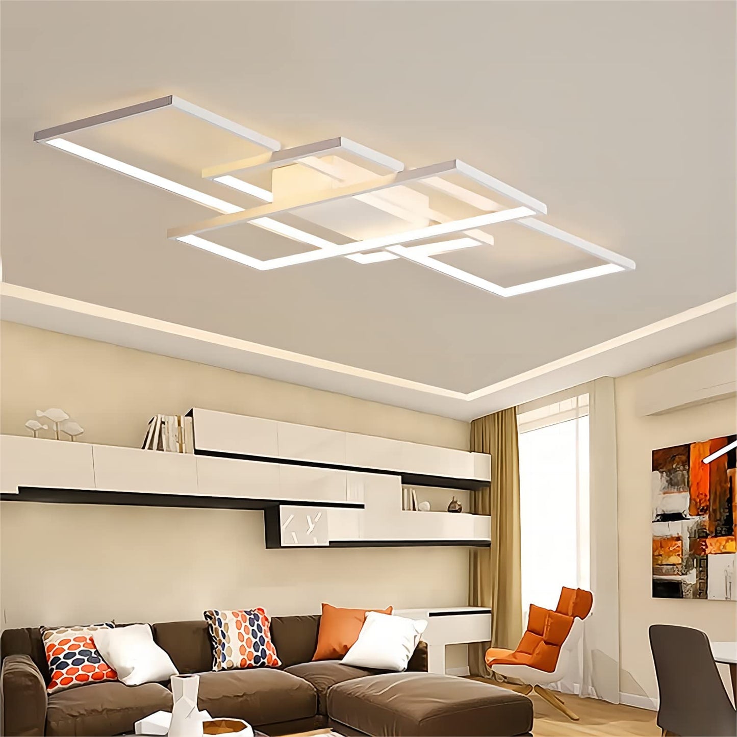 Qiaomao LED Deckenleuchte Modern Lampe Wohnzimmer mit Fernbedienung Weiß (90x50x9cm, 80w) Dimmbar Deckenlampe Stufenloses Dimmen Schlafzimmerlampe, Groß Deckenleuchten für Schlafzimmer Büro Esszimmer