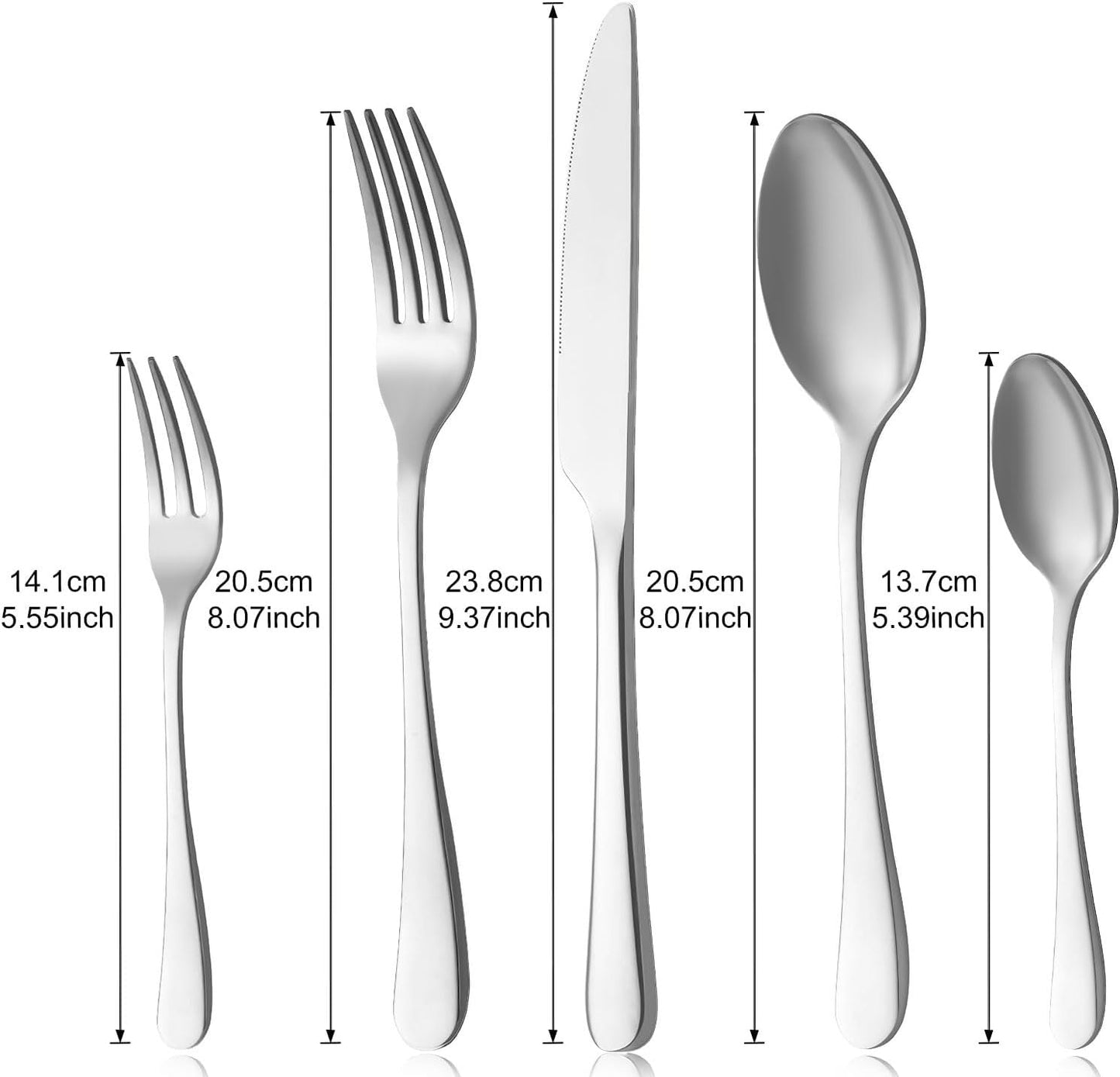 BEWOS Besteckset für 6 Personen, 30-teiliges Besteckset aus Edelstahl, Besteckset aus Silber, inklusive Messer, Gabeln und Löffel, hochglanzpoliert und spülmaschinenfest