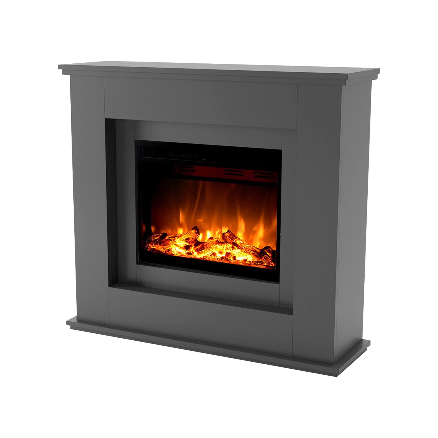 GLOW FIRE Elektrokamin mit Heizung und Kaminfeuer (Standkamin Europa) - elektrischer Kamin mit LED-Feuer in 3 Farben, Heizlüfter, Holz-Deko & Fernbedienung, 111x101x33 cm, Schwarz