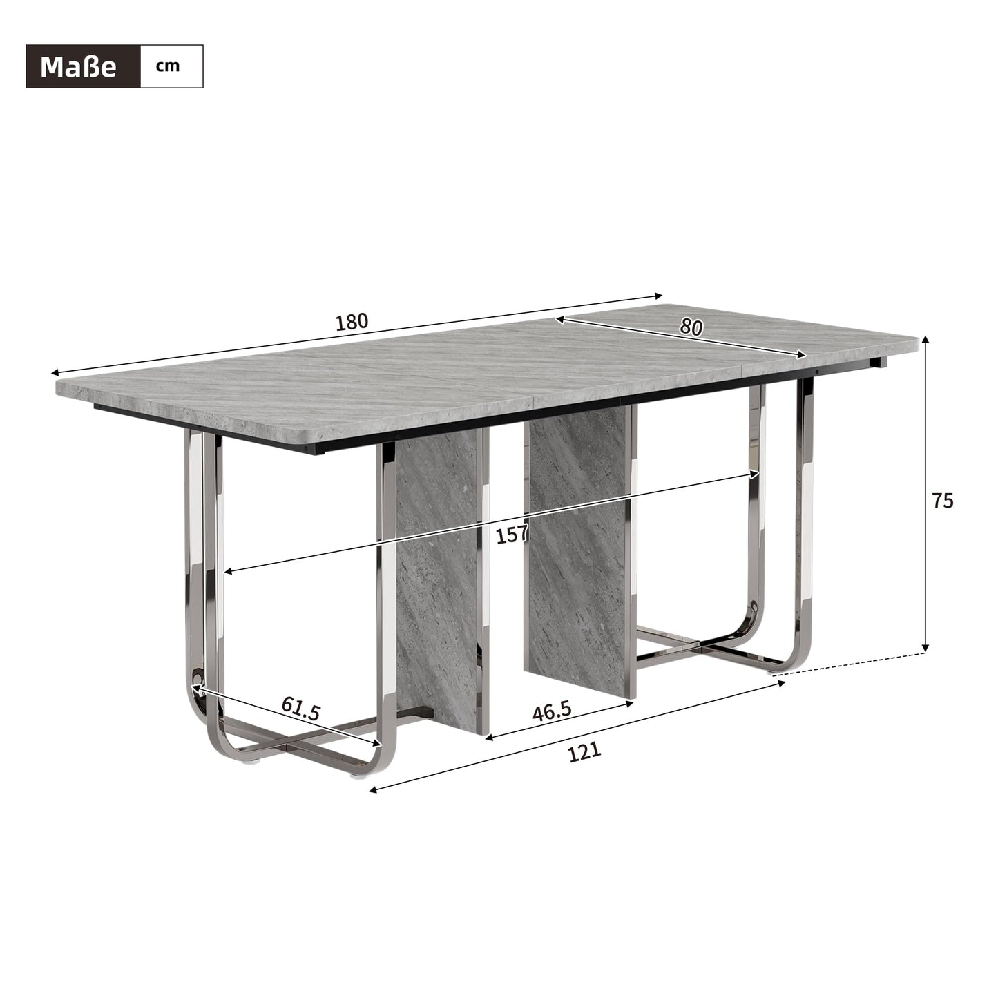 Merax Esstisch, Ausziehbar Esszimmertisch mit Tischbeine aus Metall, Rechteckiger Küchentisch für Wohnzimmer und Esszimmer, Grau