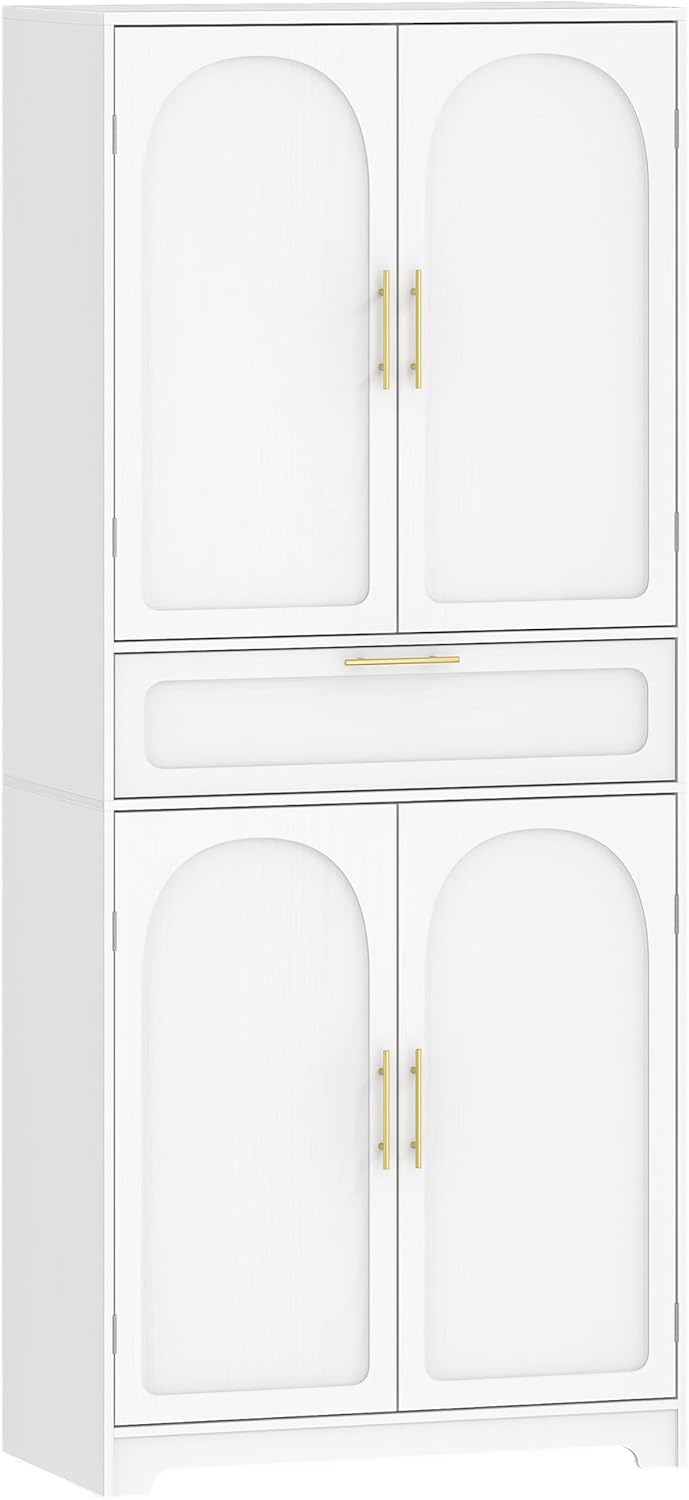 Hzuaneri PT18103X Kitchen Cabinet, Tall Cabinet with 4 Doors, Sideboard with 1 Large Drawer, Buffet Cabinet, Dining Room Cabinet, Adjustable Shelves for Dining Room, Kitchen, Living Room, White