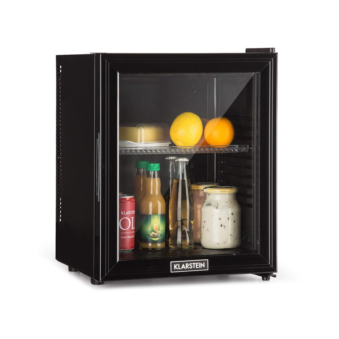 Klarstein Kühlschrank, Mini Kühlschrank mit Glastüre, Mini-Kühlschrank für Getränke, Snacks & Kosmetik, Kühlschrank Klein & Leise, Verstellbare Ablagen, Kleiner Skincare Kühlschrank 12-18°C, 23L