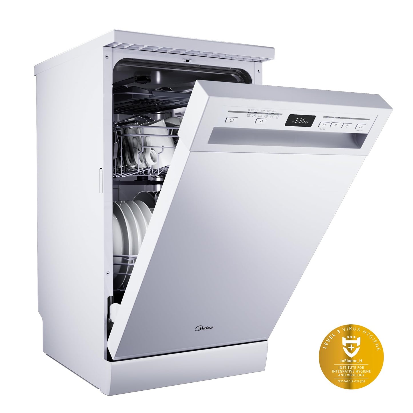 Midea SF 5.60NW14C Dishwasher 60 cm Freestanding & Undermountable, 14 MGD, Hygiene Care +, Zone Wash, 7 Programmes, Dishwasher 60 cm with WiFi, Start Delay, Automatic Door Opening, 44 dB