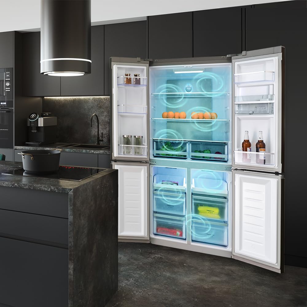 Cecotec Amerikanischer Kühlschrank, 4 Türen, 564 l, Bolero, CoolMarket, 4D 564 Dark E. 183 cm hoch, 91 cm breit, Wasserspender, geringer Stromverbrauch, Invertermotor, Plus, Total NoFrost