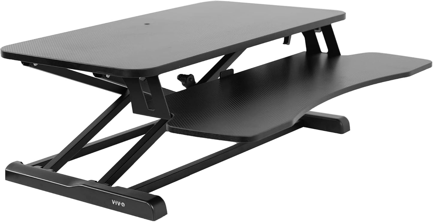 VIVO 32” Stehpult-Konverter mit höhenverstellbarem Aufsatz, Steh-Sitz-Arbeitsplatz für zwei Monitore und Laptop, mit breiter Tastaturablage, Schwarz, DESK-V000K