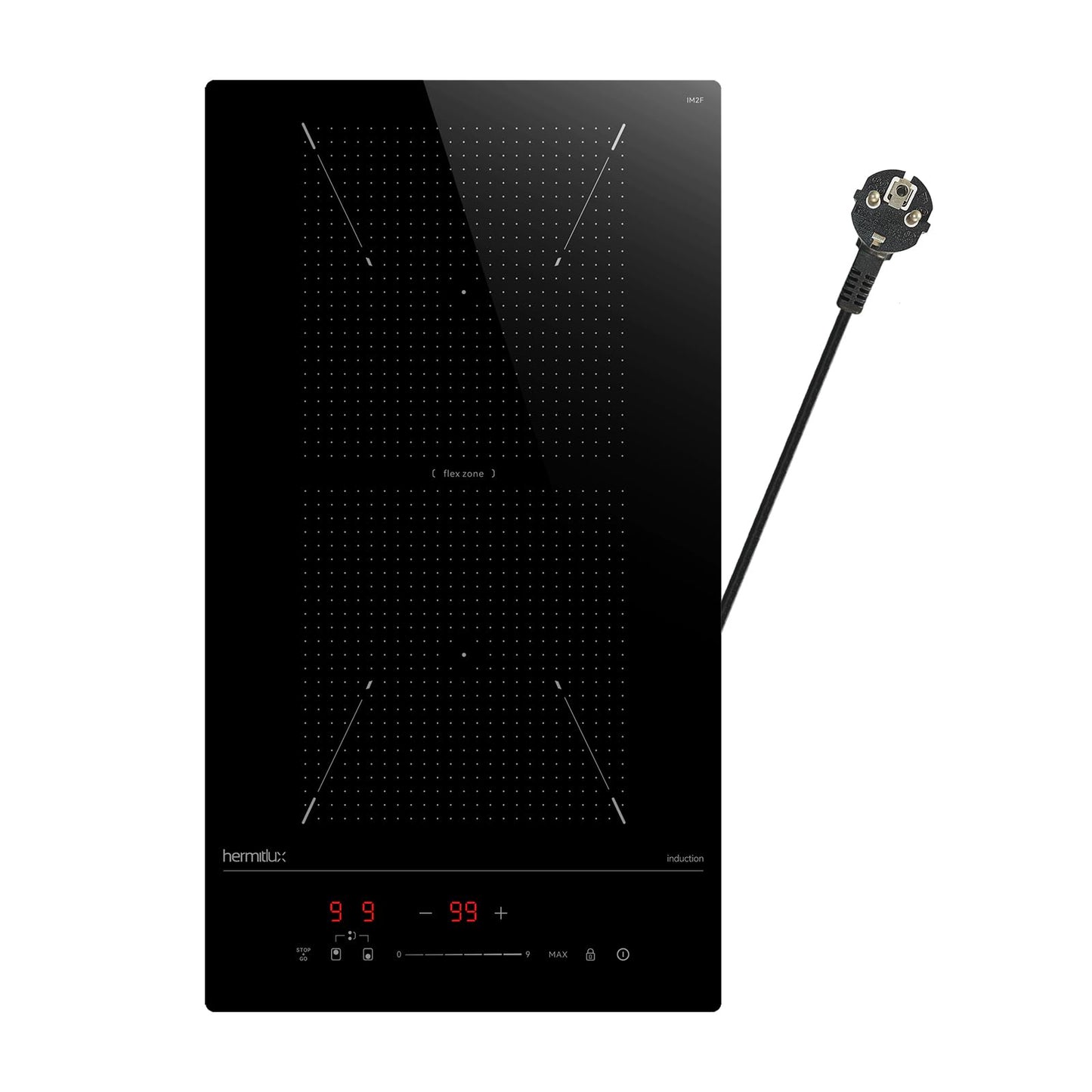 Hermitlux kochfeld 28,8cm, Glaskeramik Kochfeld 2 Platten, 9 Leistungsstufen, Touch-Steuerung, Timer, Kindersicherung, Geeignet für Alle Töpfe, 3300W