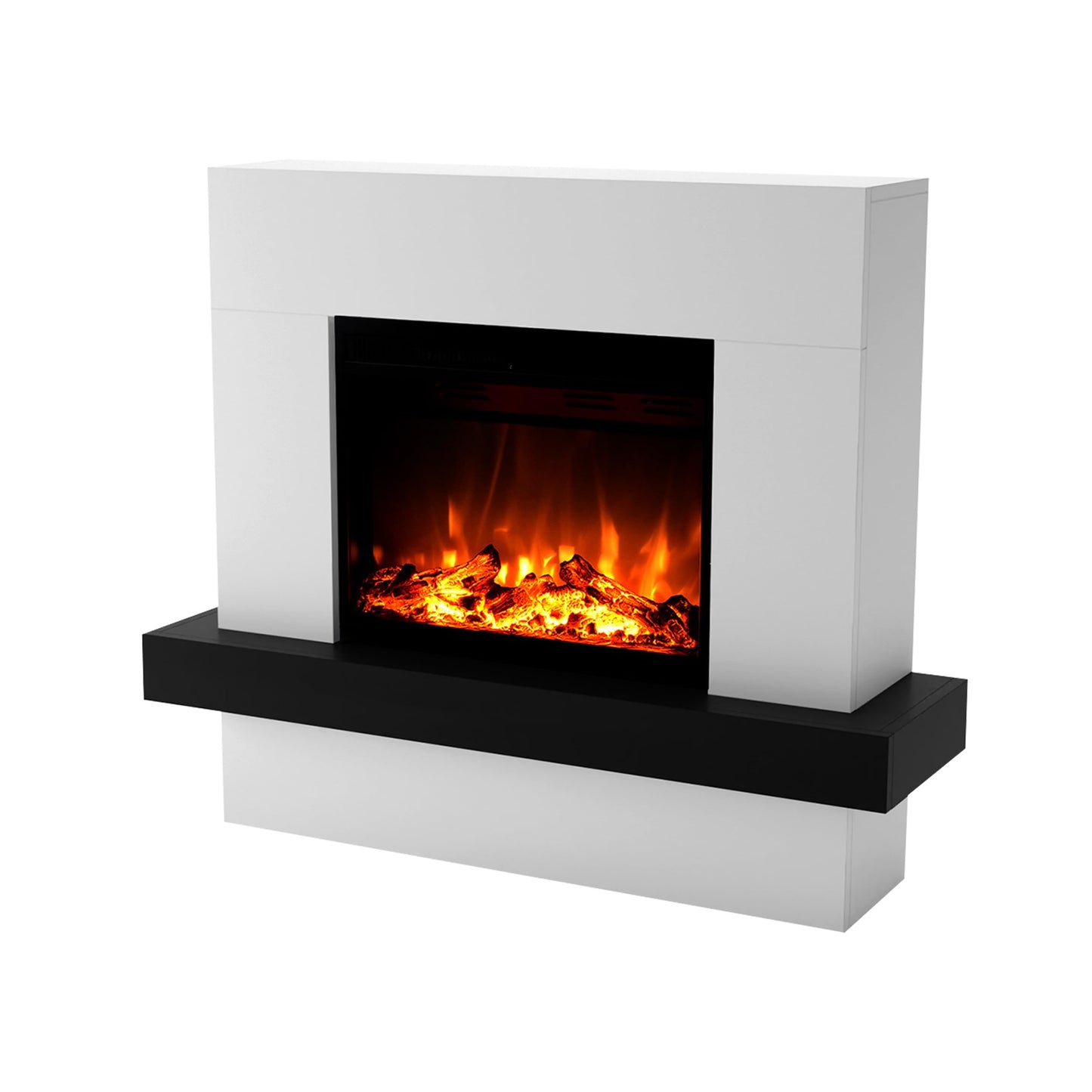 GLOW FIRE Electric Fireplace with Heater and Fireplace (Pandora Standing Fireplace) - Electric Fireplace with LED Fire in 3 Colours, Fan Heater, Wooden Decoration & Remote Control, 114 x 97 x 32 cm,