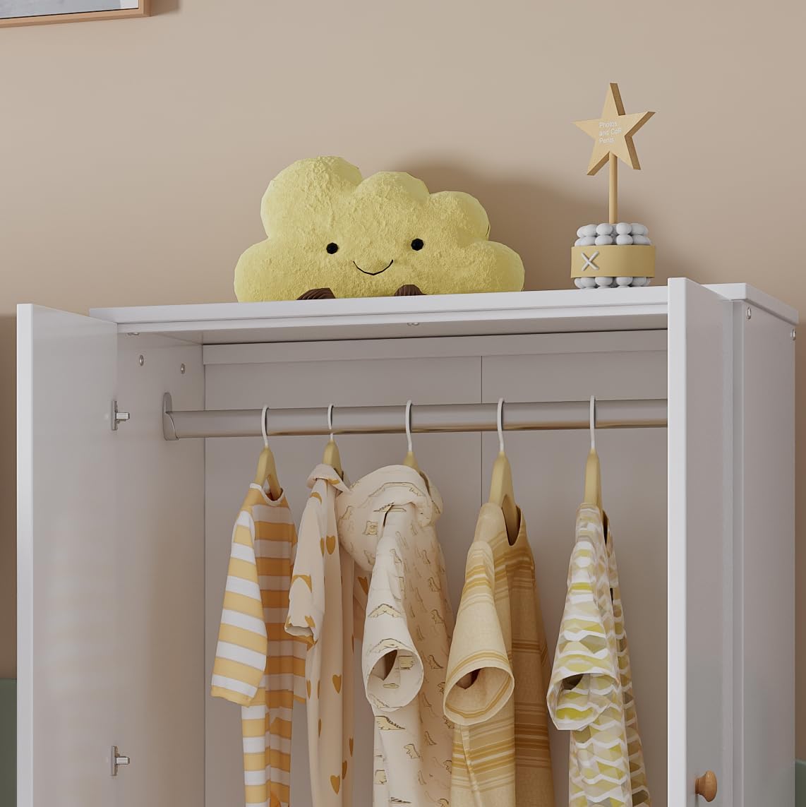 Small Wardrobe with Rail 2 Door Wardrobe Bedroom Living Room Kids Wardrobe MDF White