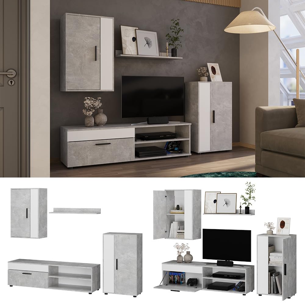 Vicco Berno TV Wall Unit Beige / Anthracite Set of 4