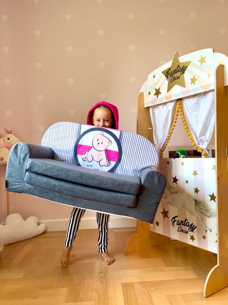 FORTISLINE Children's Sofa Mini Foldable 40 x 78 x 45 cm - Children's Sofa for Children 2-in-1 - Children's Couch Foldable - Foam Sofa Bed - Removable Cover - Many Designs
