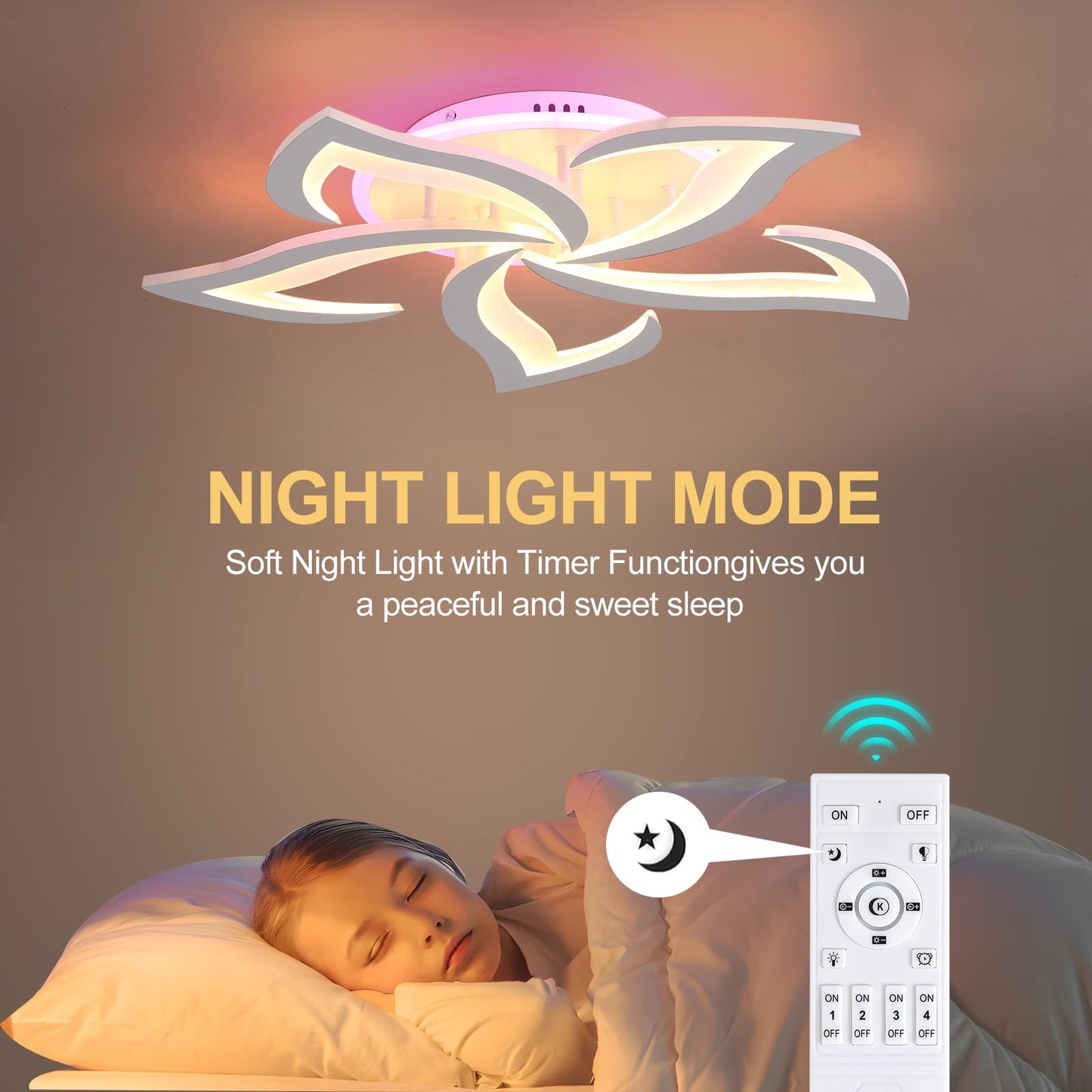 ZAITINZ Deckenlampe Led,5 blütenblätter Wohnzimmerlampe,Deckenleuchte Dimmbar mit fernbedienung,lampe wohnzimmer 50W,Moderne Deckenleuchten mit Memory Funktion,Led Deckenleuchte Schwarz 3000-6000K