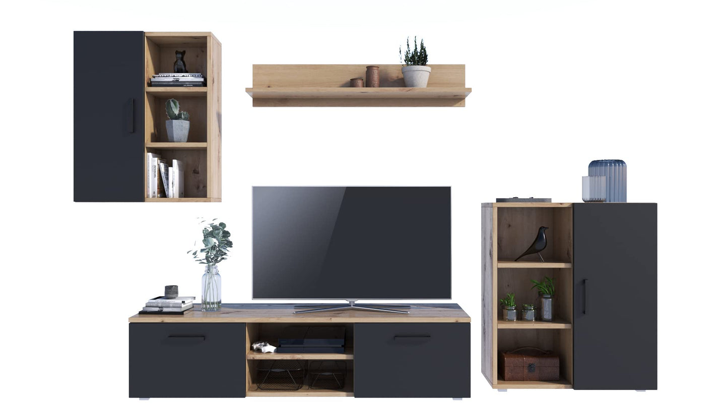 MATKAM Dedal Living Room Wall Unit Modern Living Room Cabinet with TV Table Complete Furniture (White)