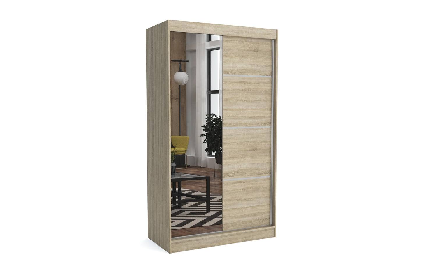 Brent - Tom Wardrobe with Mirror, 160 cm Wide, Bedroom Wardrobe with 1 Clothes Rail and Shelves for Clothes, Wardrobe Grey