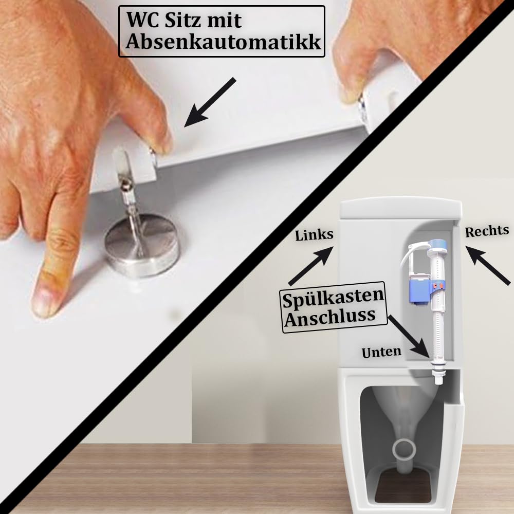 KERABAD Stand WC mit Spülkasten komplett Set, Spülrandlos, Abgang senkrecht und waagerecht, WC-Sitz aus Duroplast mit Absenkautomatik SoftClose-Funktion KB6003-U aus Keramik