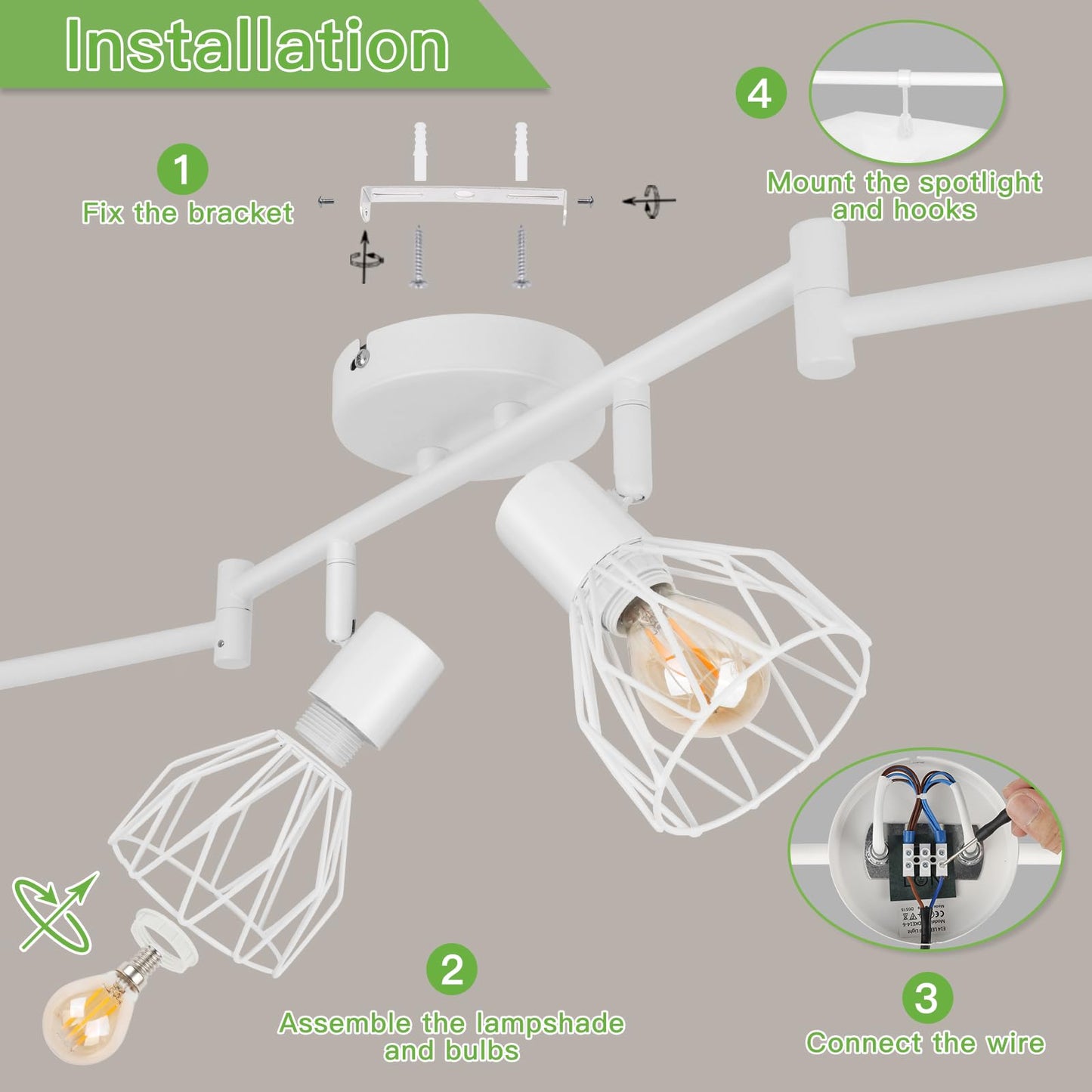 Kimjo Led Deckenstrahler 6 Flammig - Deckenleuchte Strahler E14 Schwenkbar - Deckenlampe Schwarz 6 Flammig Lampe Wohnzimmer - Deckenlampe LED Deckenleuchte Küche Deckenspot Ohne Leuchtmittel