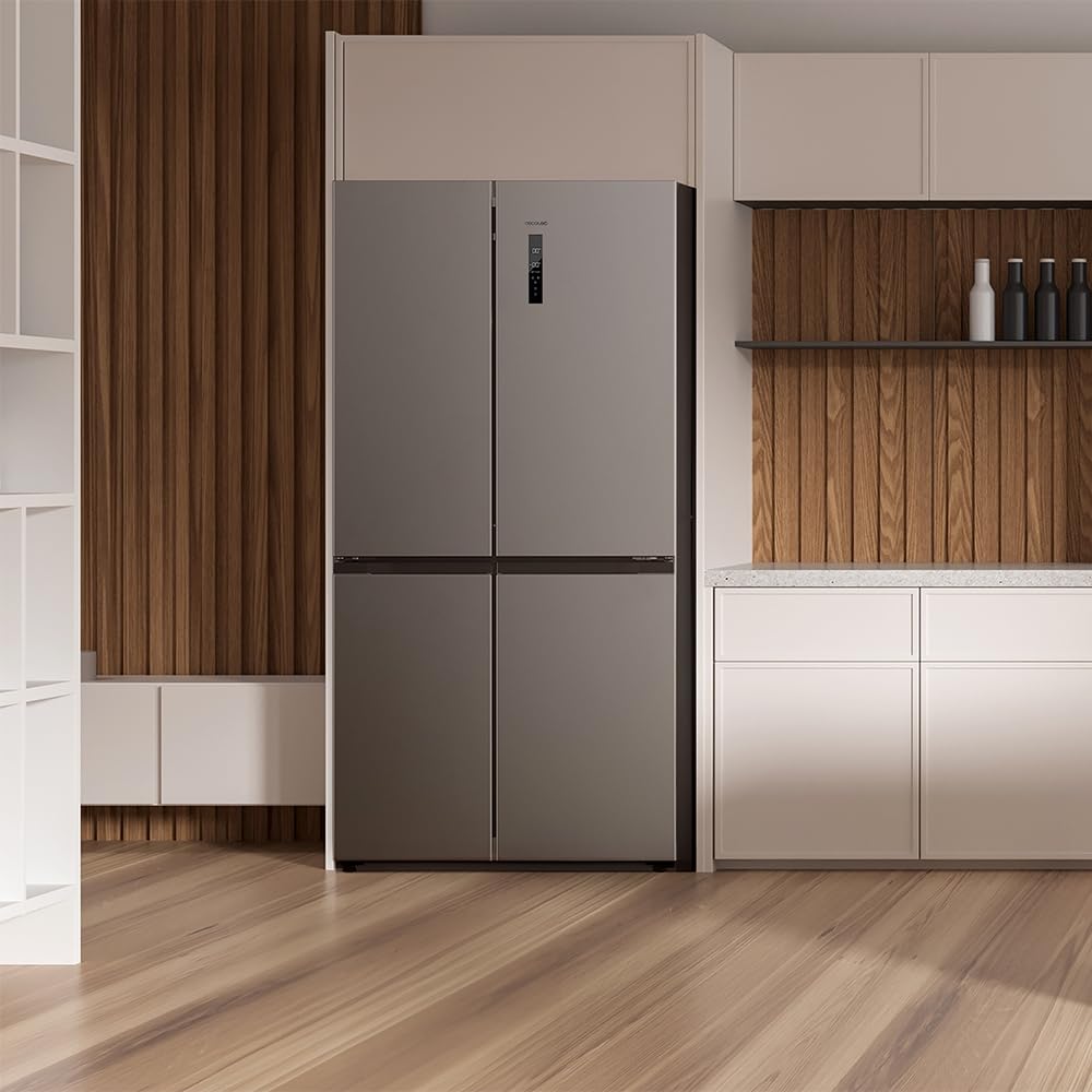 Cecotec Amerikanischer Kühlschrank, 4 Türen, 564 l, Bolero, CoolMarket, 4D 564 Dark E. 183 cm hoch, 91 cm breit, Wasserspender, geringer Stromverbrauch, Invertermotor, Plus, Total NoFrost