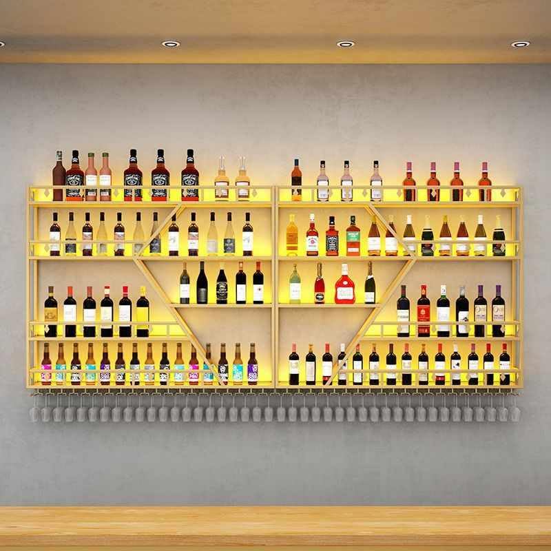 Weinregal aus Metall, großer Weinflaschenhalter aus Wandmontage mit 3 Ebenen, modernes, schwebendes Barregal in Rautenform,für die Dekoration von Restaurants und Bars zu Hause (schwarz, 200cm)