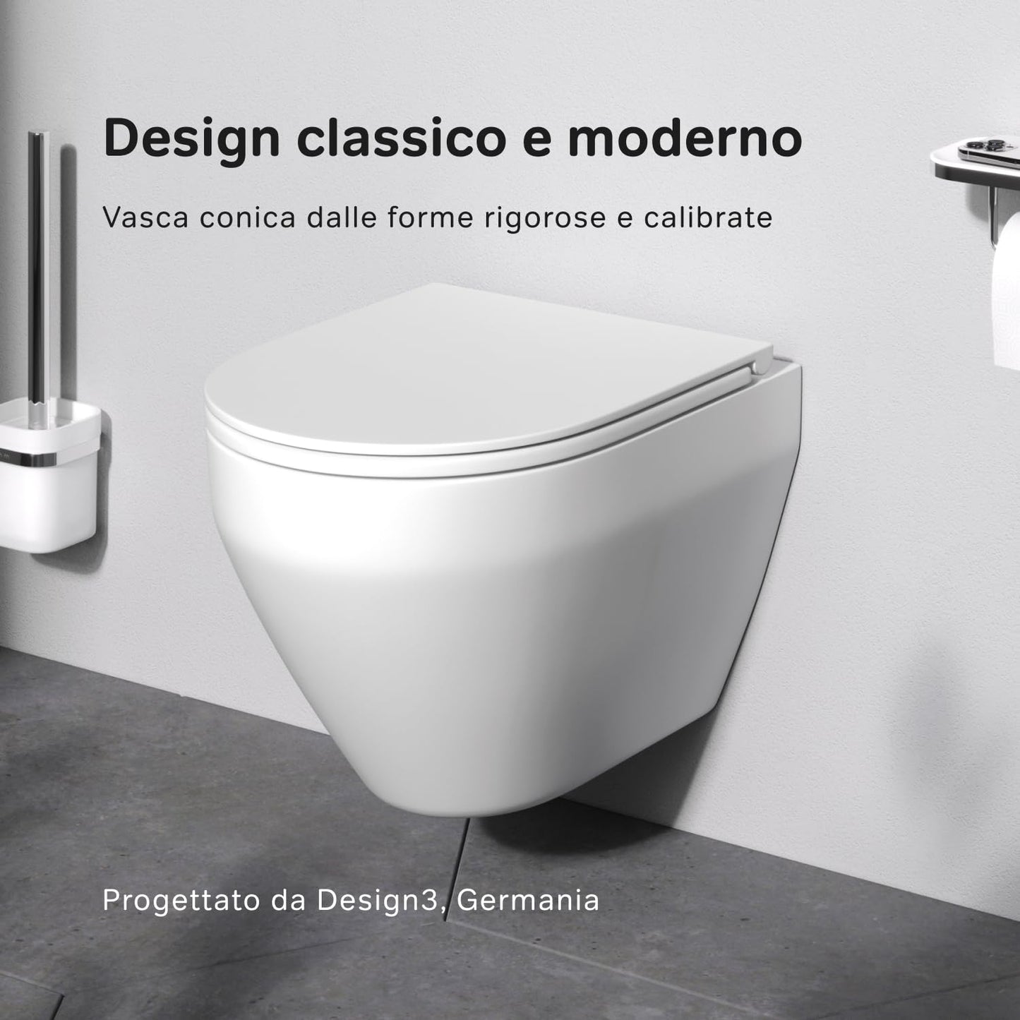 AM.PM X-Joy S - Spülrandlos Hänge WC, Tiefspül Toilette FlashClean, Wand WC mit Toilettendeckel mit Absenkautomatik, Hänge Toilette aus Keramik, Weiß, 50 cm lang