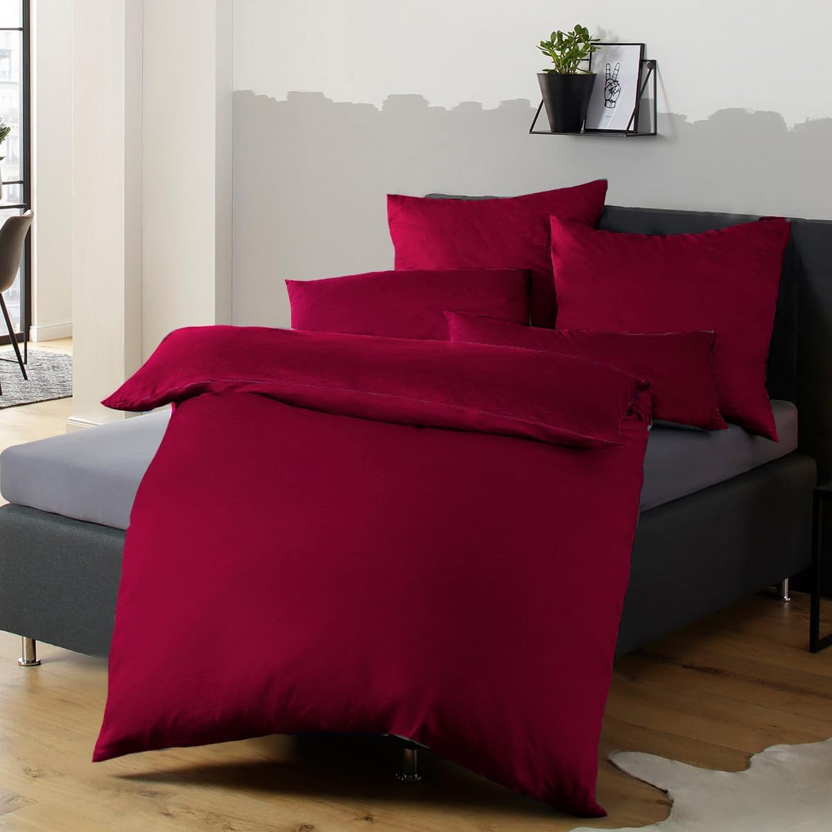 Soifox Bed Linen Set, Grey Anthracite, Microfibre, Non-Iron and Wrinkle-Free Duvet Cover 200 x 200 cm with Set of 2 Pillowcases 80 x 80 cm, Bed Linen with Zip