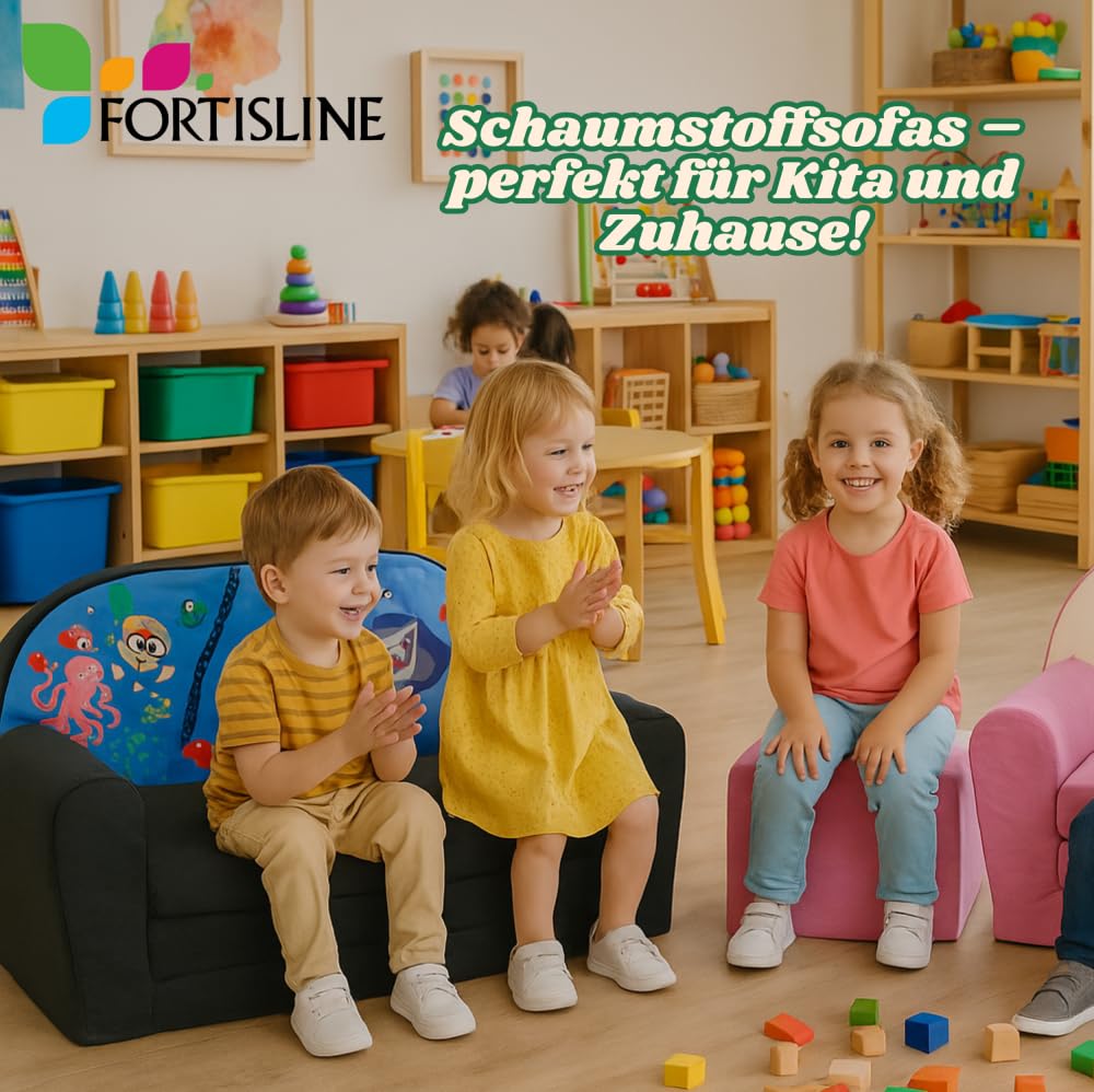 FORTISLINE Children's Sofa Mini Foldable 40 x 78 x 45 cm - Children's Sofa for Children 2-in-1 - Children's Couch Foldable - Foam Sofa Bed - Removable Cover - Many Designs