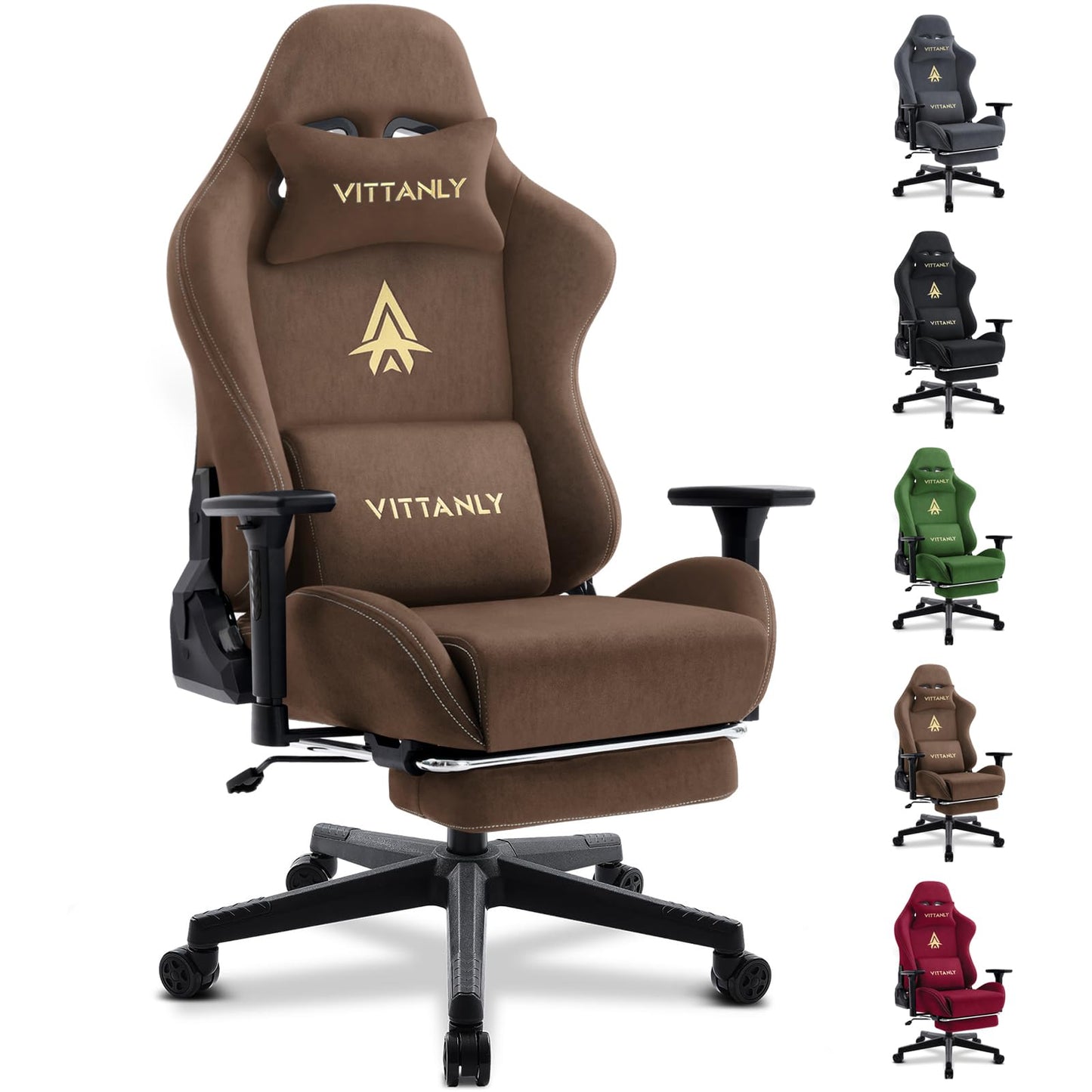 Vittanly Gaming Stuhl, Luxuriöser Wildlederimitat Gaming Chair Bürostuhl, Ergonomischer Schreibtischstuhl mit Fußstütze Kopfstütze und Lendenkissen, 3D Armlehnen, 90-155° Rückenlehne, Weinrot