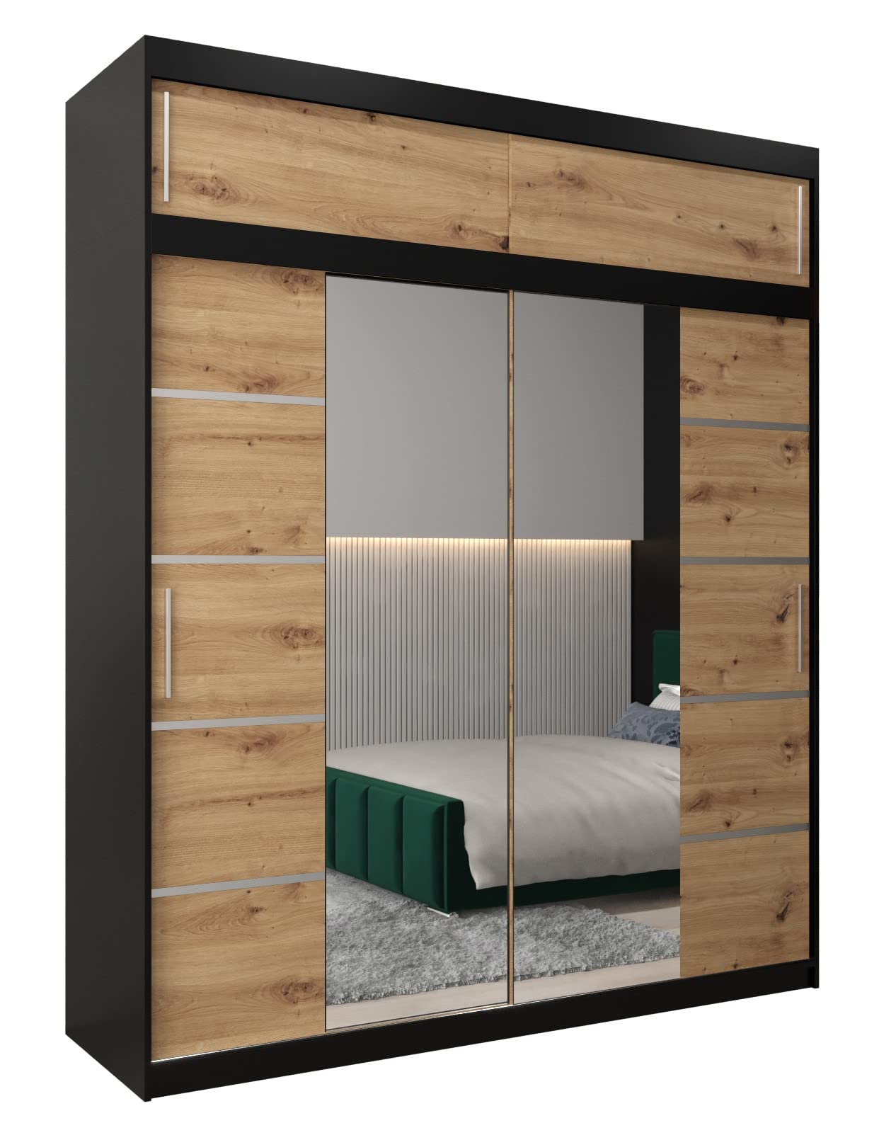 MEBLE KRYSPOL Verona 4 250 Bedroom Wardrobe Sliding Doors Cabinet with Mirror Wardrobe with Mirror Sliding Door Wardrobe Sliding Doors - 250 x 240 x 62 cm - Sonoma with Extension