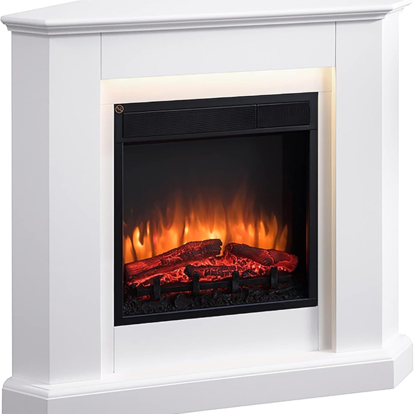 BALDERIA Elektrokamin Candela | Elektrischer Eckkamin mit 3D-Flammeneffekt | Elektro Heizung 2000W, LED-Beleuchtung, Fernbedienung, Timer & Thermostat | Weiß
