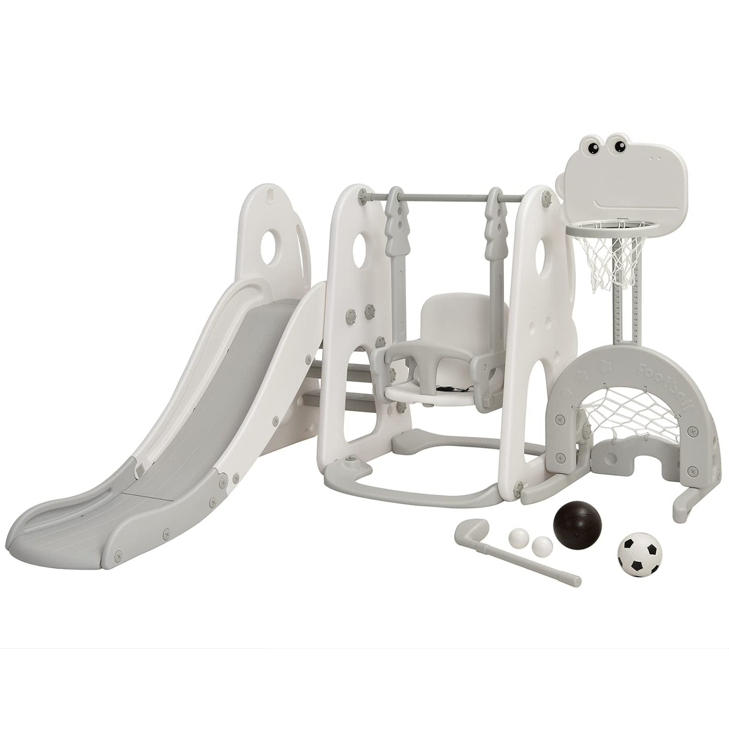 COSTWAY 6-in-1 Children's Playground, Children's Slide & Swing & Basketball Hoop & Ladder & Football Goal & Golf Hole, Swing Frame Garden Swing Children's Swing, Children's Slide Indoor Outdoor