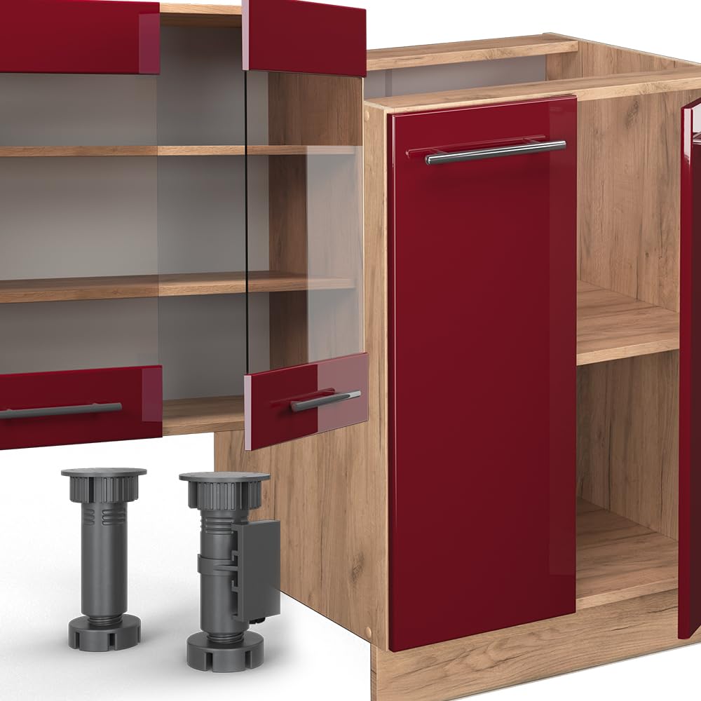 Vicco Küchenzeile Fame-Line, Anthrazit Hochglanz/Goldkraft Eiche, 300 cm mit Hochschrank, ohne Arbeitsplatte